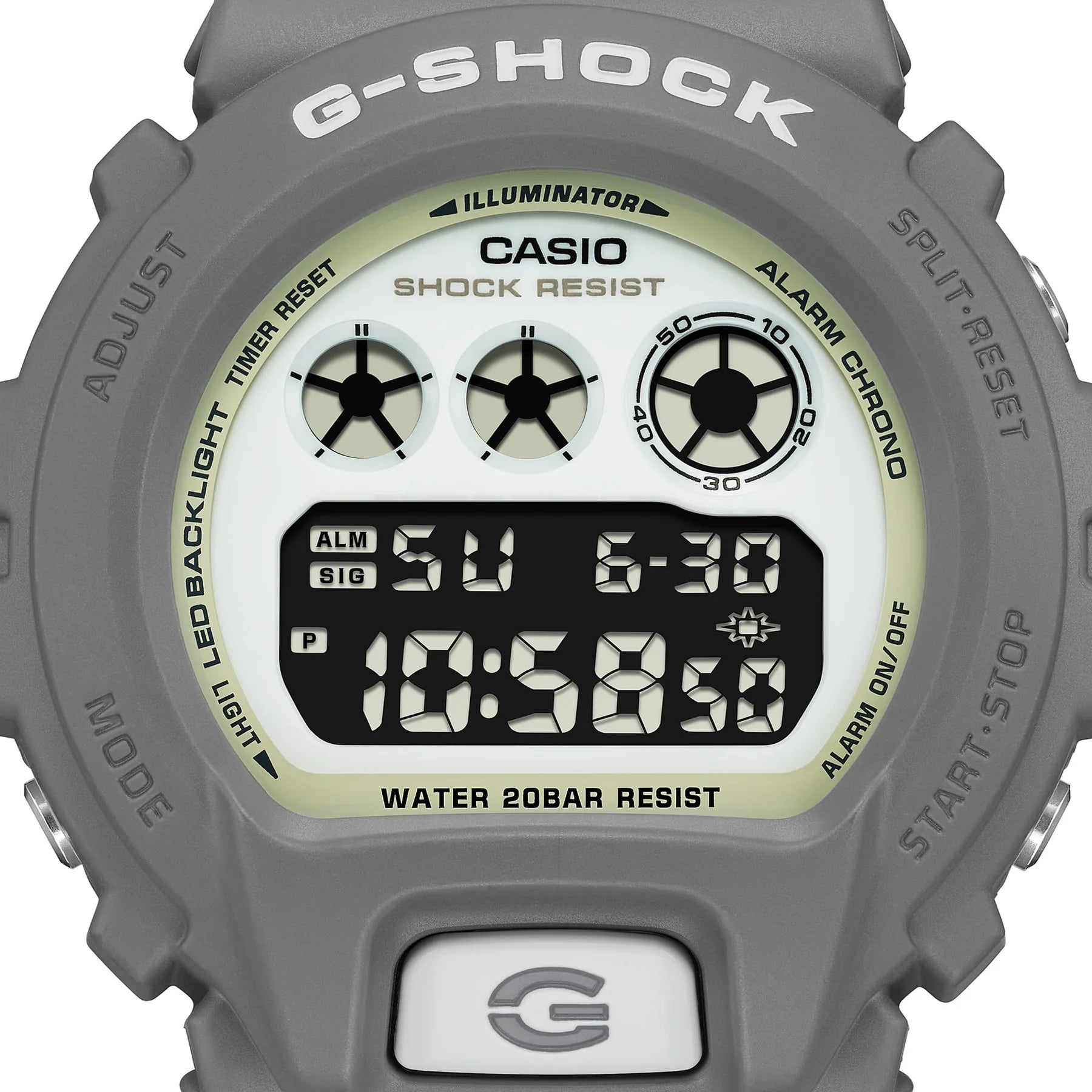 G-Shock Digital White Glow in Dark Dial Dark Grey Resin Band Watch DW6900HD-8D