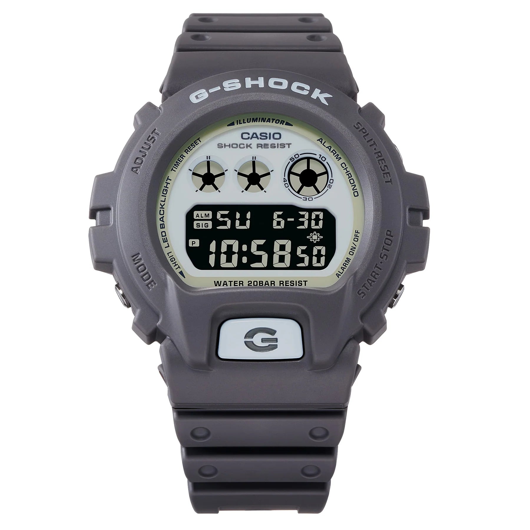 G-Shock Digital White Glow in Dark Dial Dark Grey Resin Band Watch DW6900HD-8D