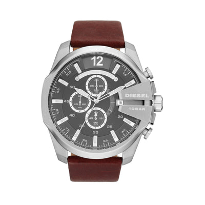 Diesel Mega Chief Chronograph Watch with Brown Leather Strap - DZ4290