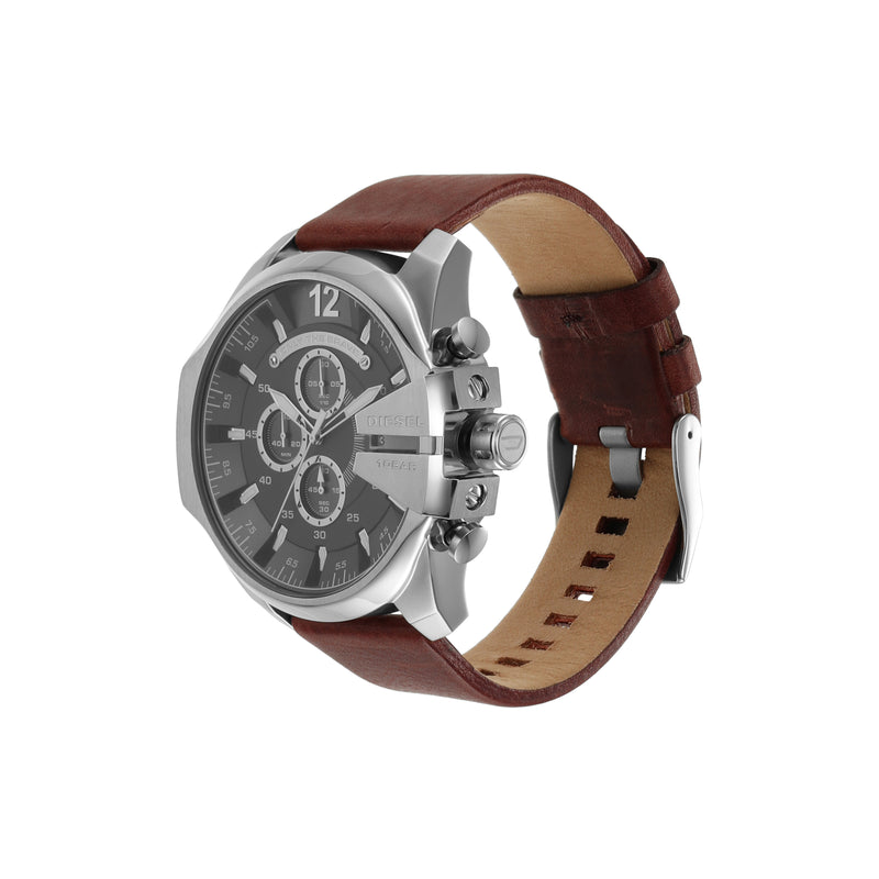 Diesel Mega Chief Chronograph Watch with Brown Leather Strap - DZ4290