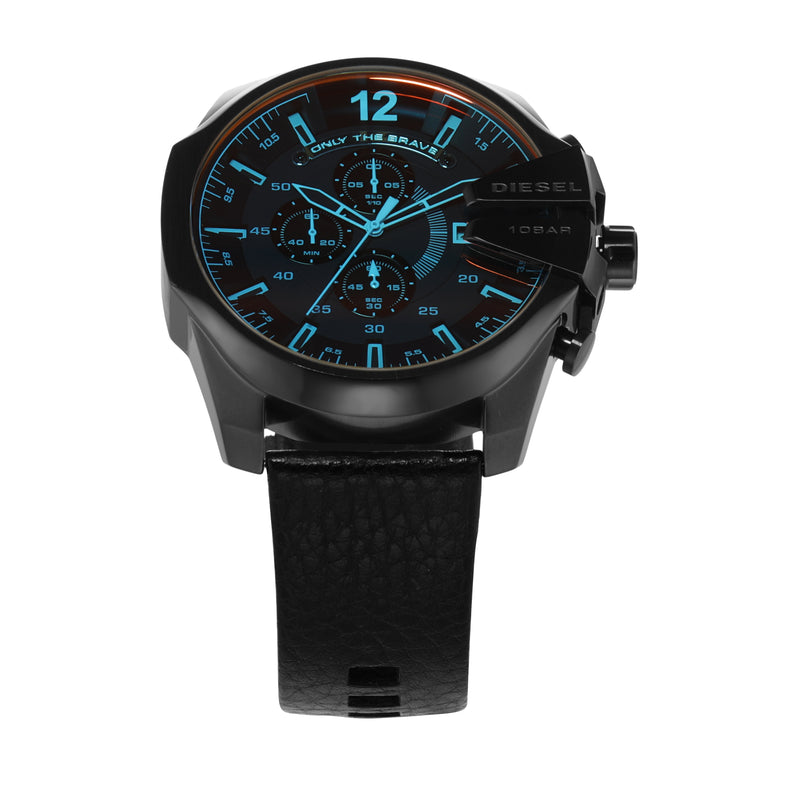 Diesel Mega Chief Black Leather Chronograph Watch DZ4323