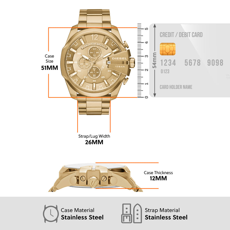 Gold-Tone Stainless Steel Diesel Mega Chief Chronograph Watch DZ4360