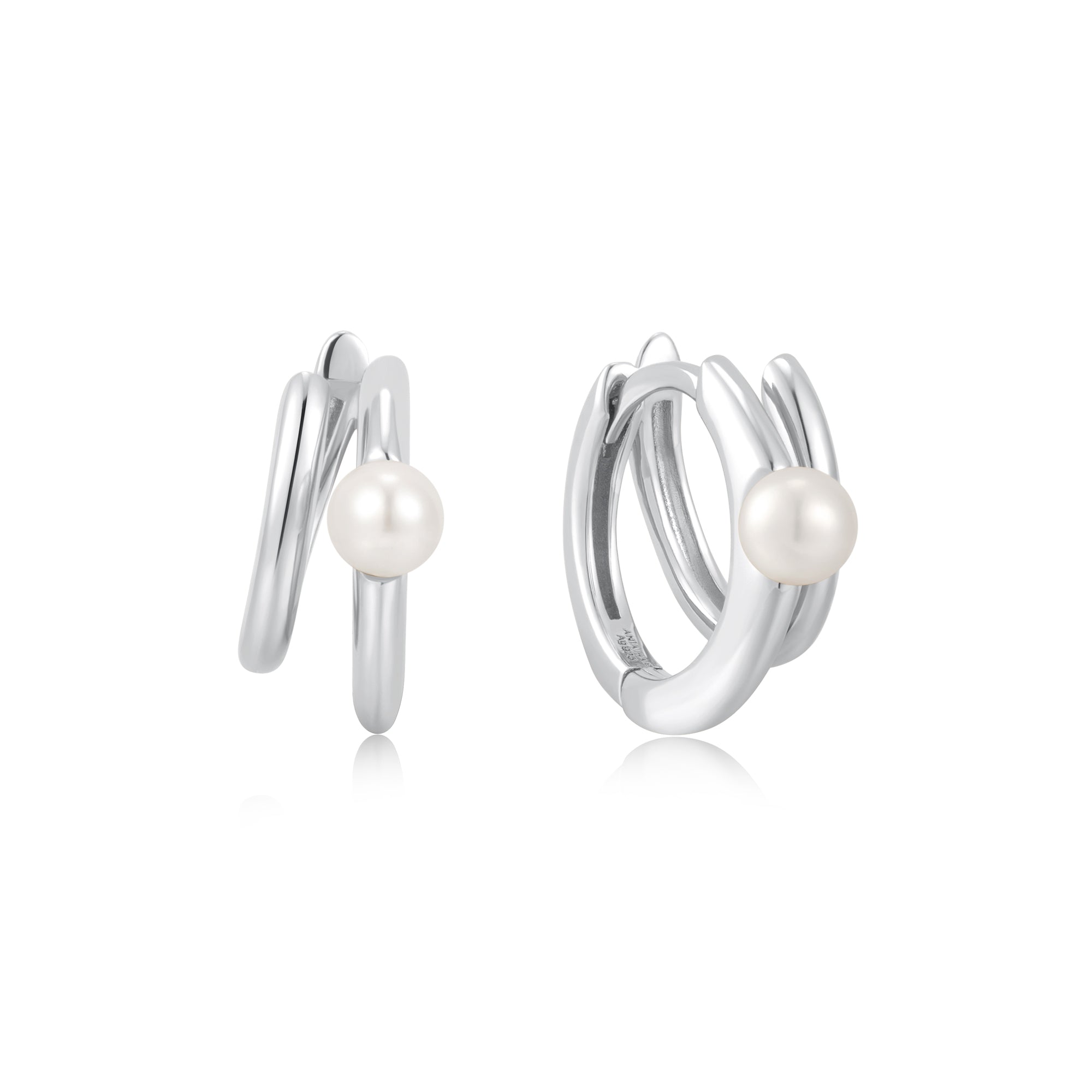 Ania Haie Silver Pearl Huggie Earrings Double Loop Modern Style