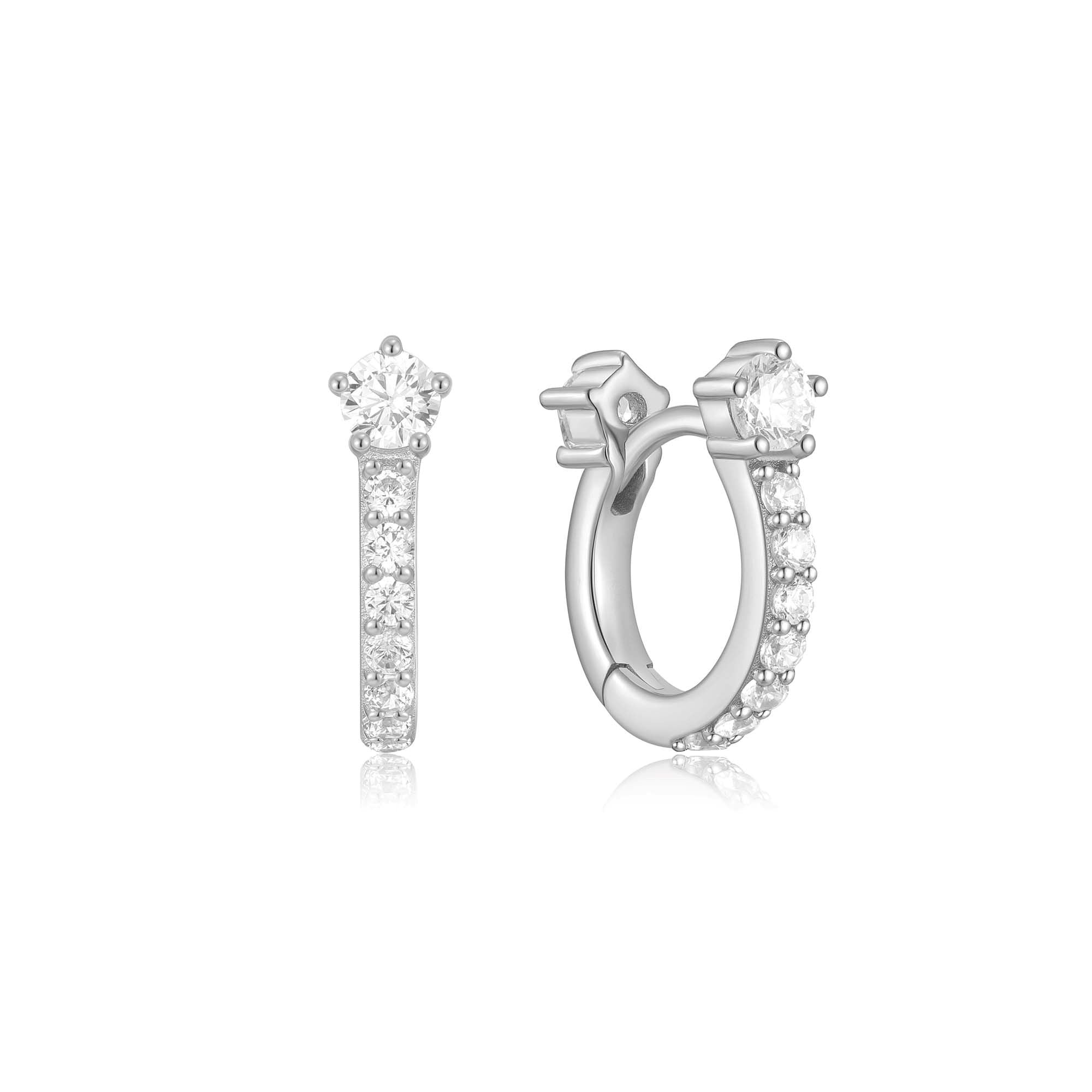 Sterling Silver Pave Huggie Hoop Earrings Elegant Sparkling Style