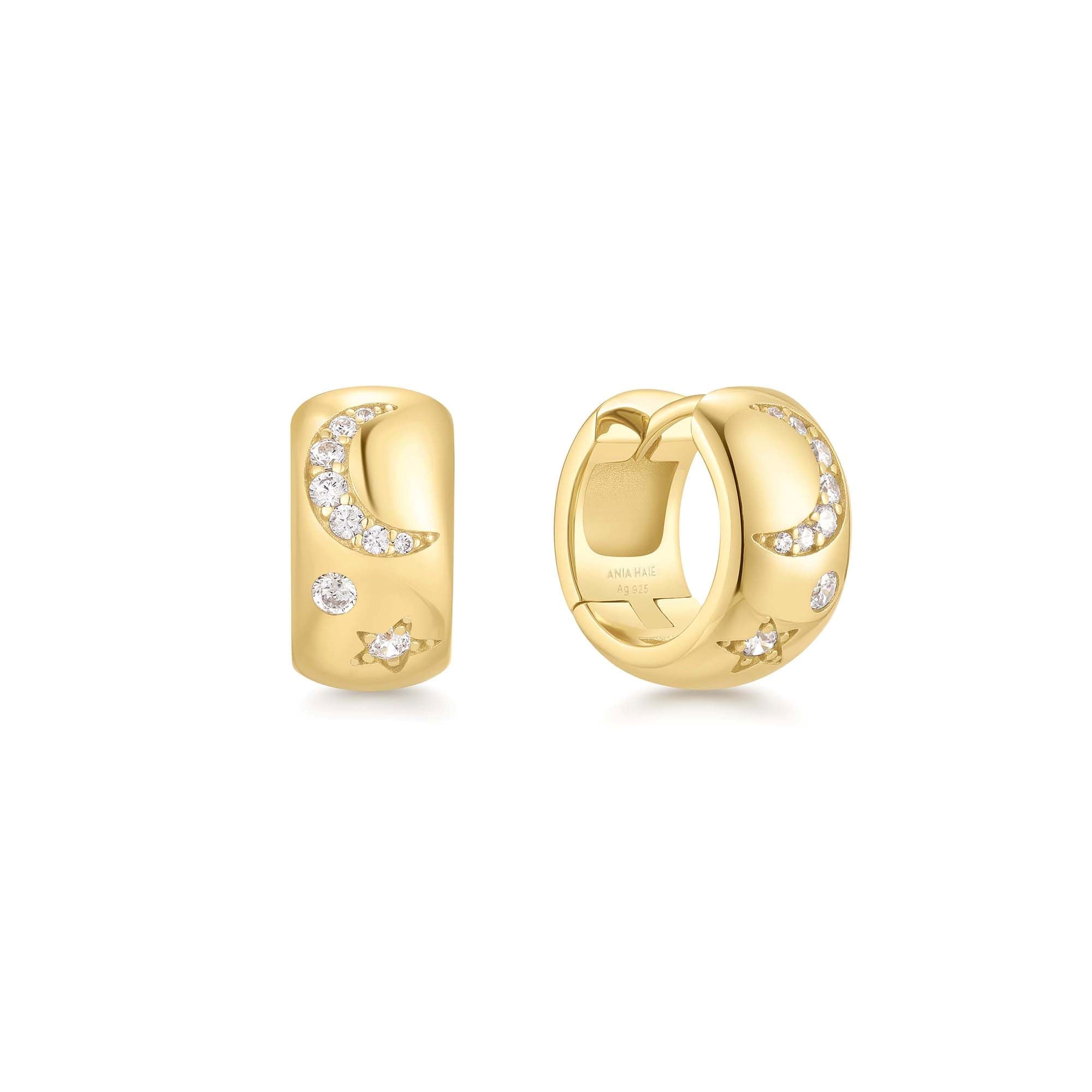 Gold Celestial Chunky Huggie Hoop Earrings for Effortless Glamour