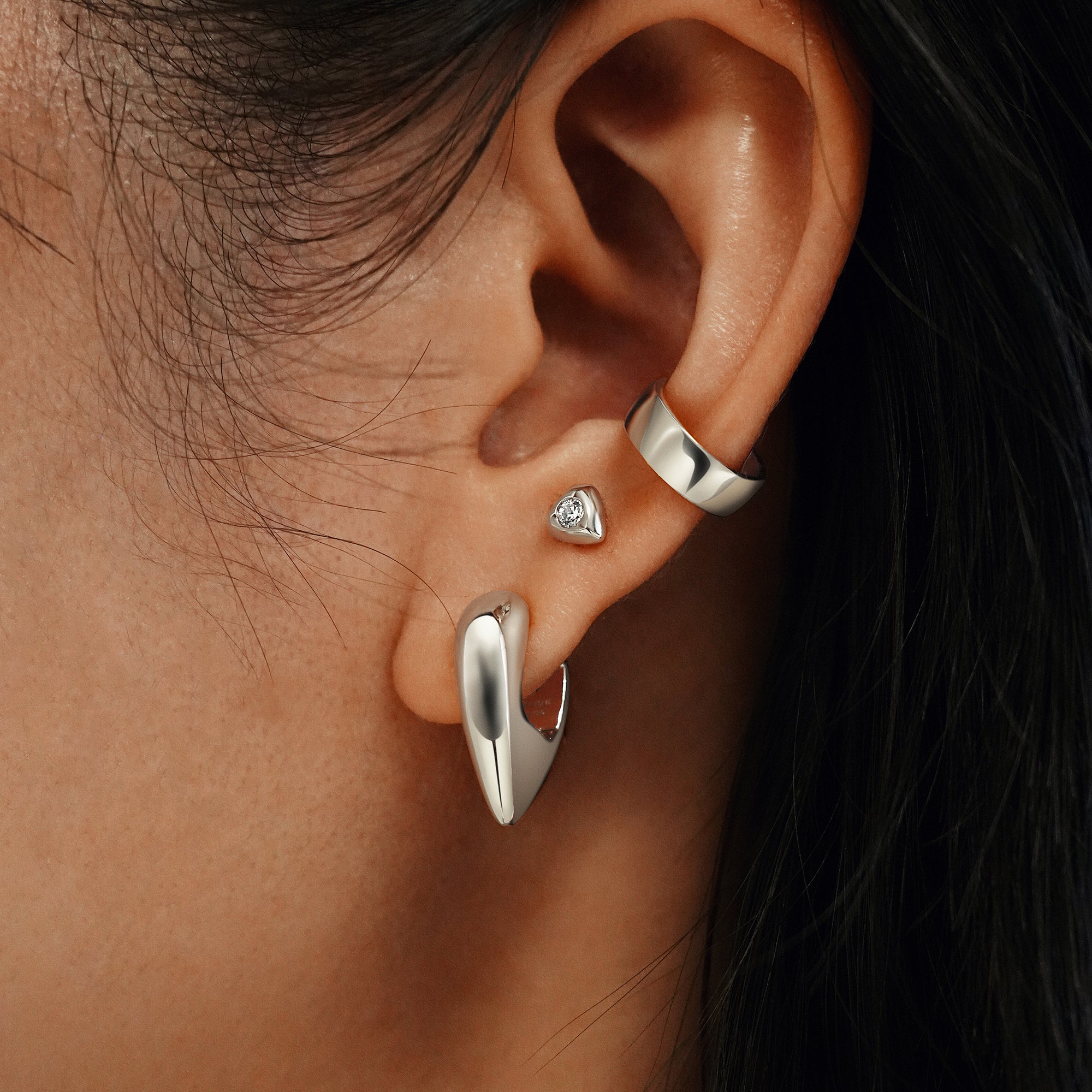 Ania Haie Silver Huggie Hoop Earrings Bold Modern Shield Design