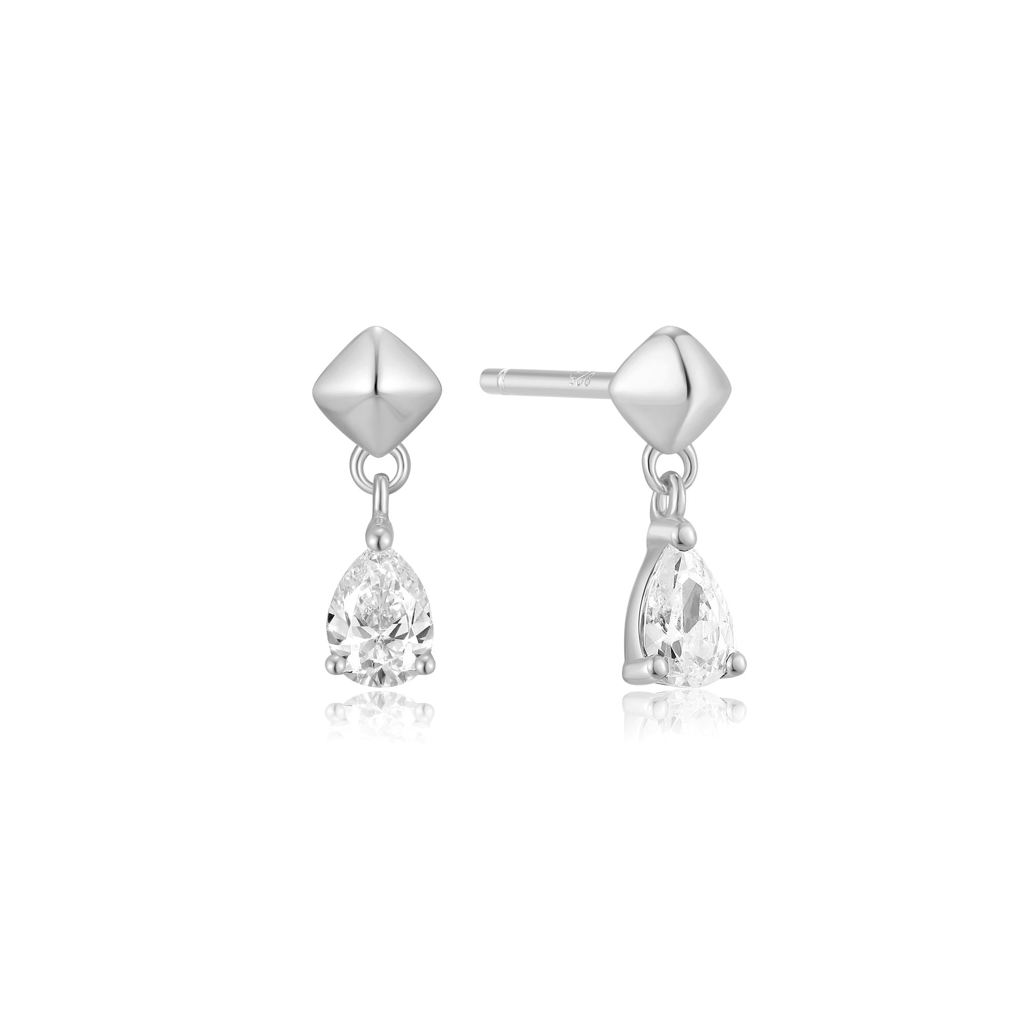 Ania Haie Silver Pyramid Dangle Stud Earrings Modern Geometric Style