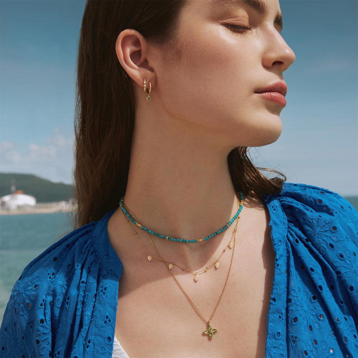 Ania Haie Gold Dangling Mint Green Huggie Hoop Earrings