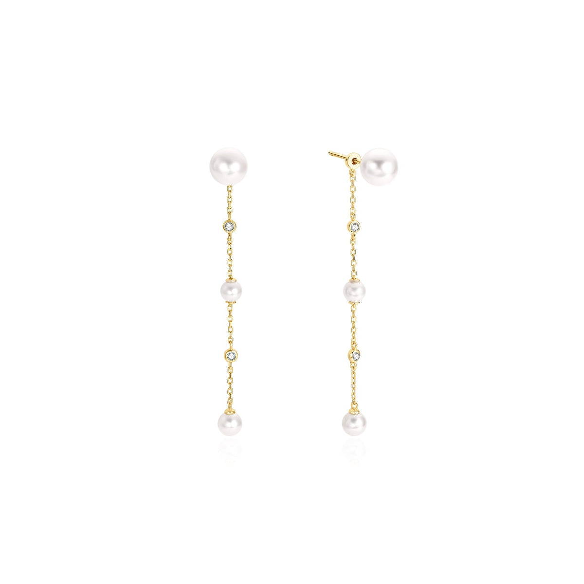 Ania Haie Gold Cascade Shell Pearl Station Drop Stud Earrings