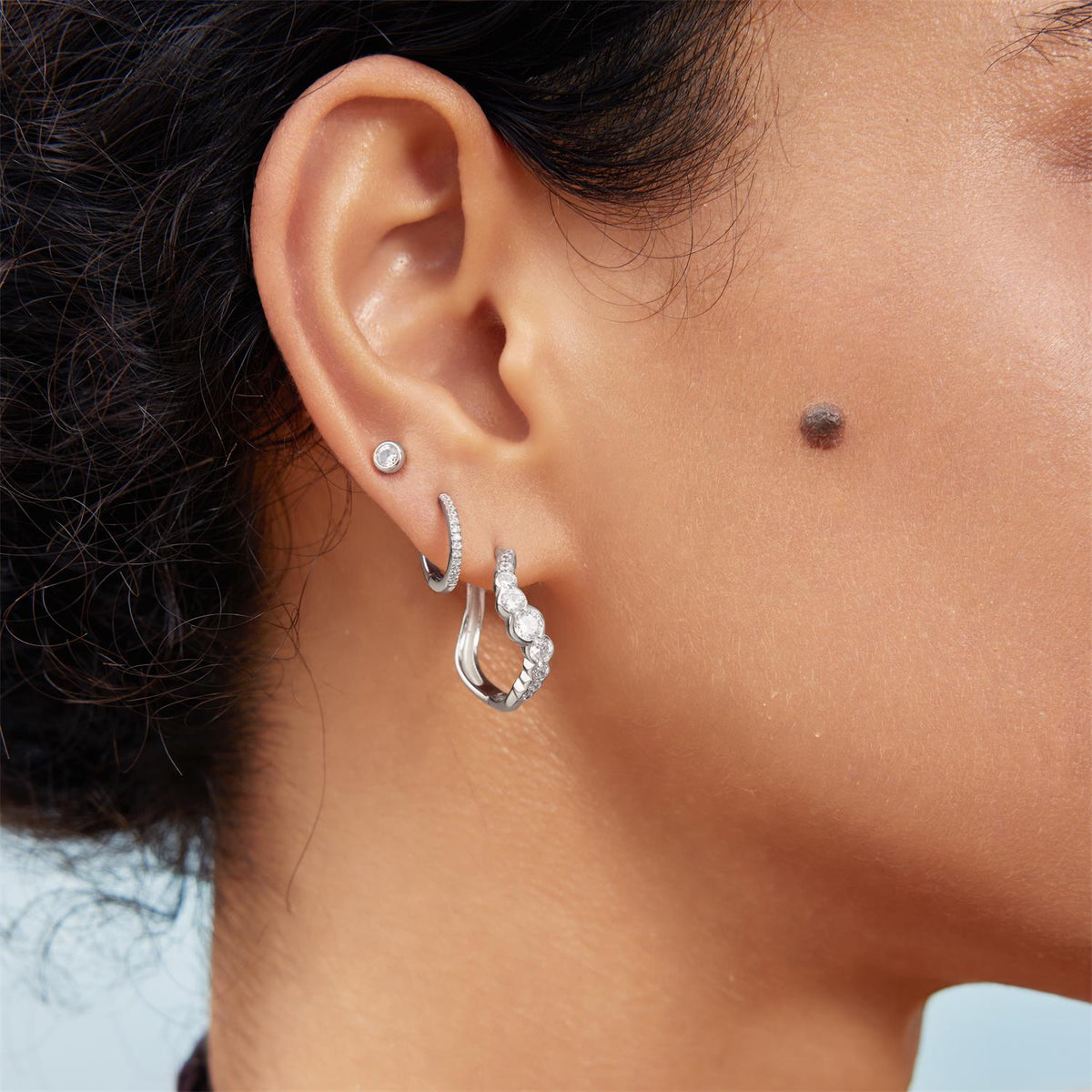 Ania Haie Silver Sparkling Tide Huggie Hoop Earrings