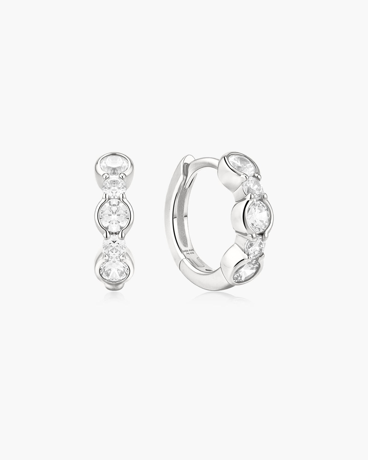 Ania Haie Silver Alternating Half-Bezel Huggie Hoop Earrings E076-10H E076-10H front packshot