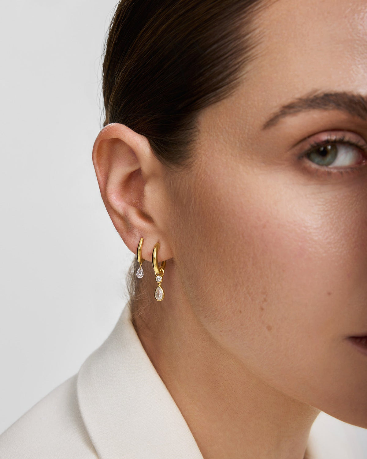 Ania Haie Gold Teardrop Dangle Huggie Hoop Earrings E078-09G E078-09G view 2