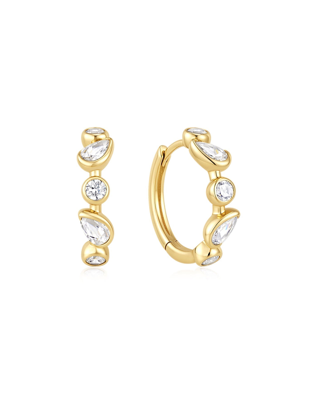 Ania Haie Gold Bezel Round & Teardrop Huggie Hoop Earrings E076-15G E076-15G front packshot