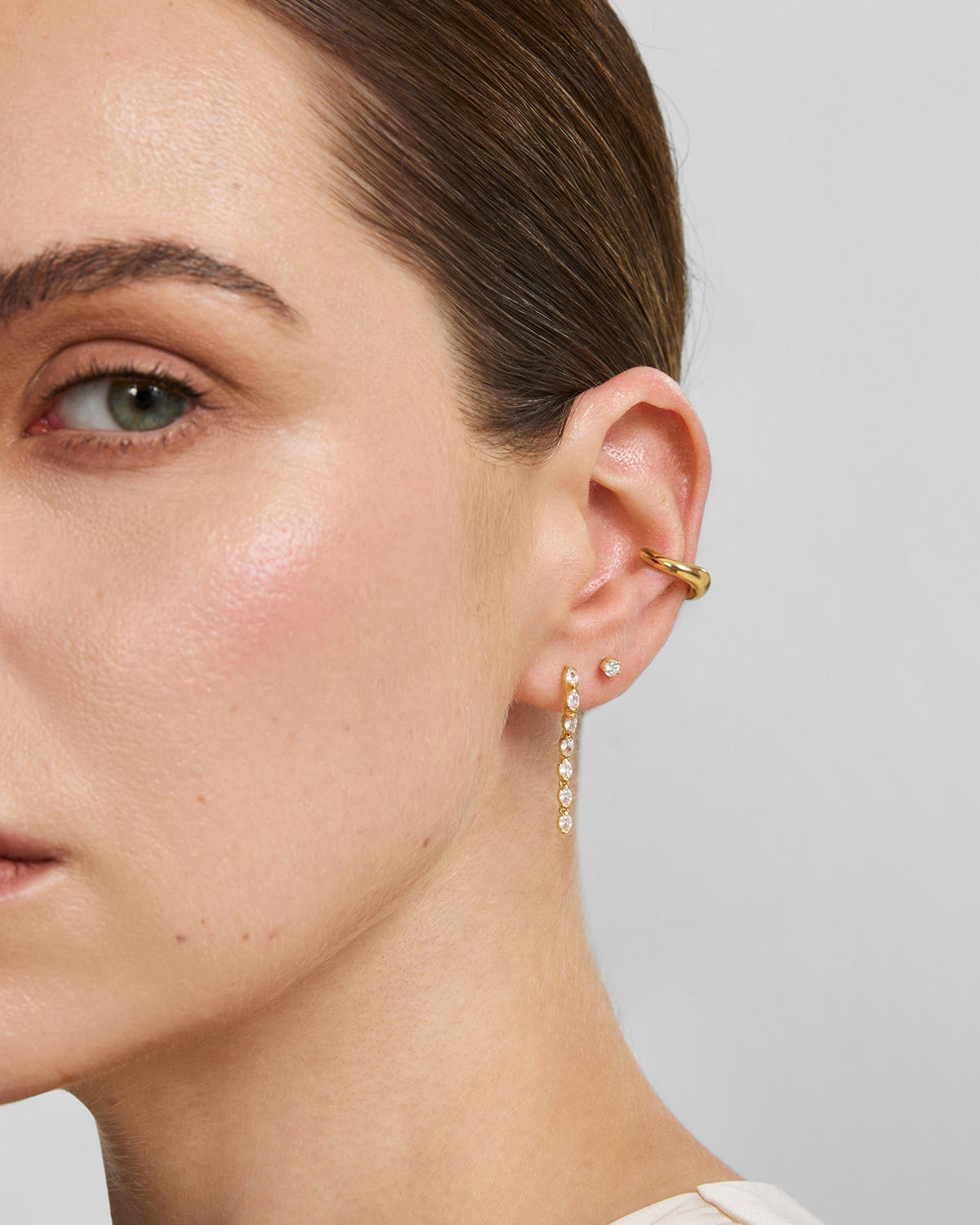 Ania Haie Gold Half-Bezel Oval Linear Dangle Stud Earrings E076-18G E076-18G view 4