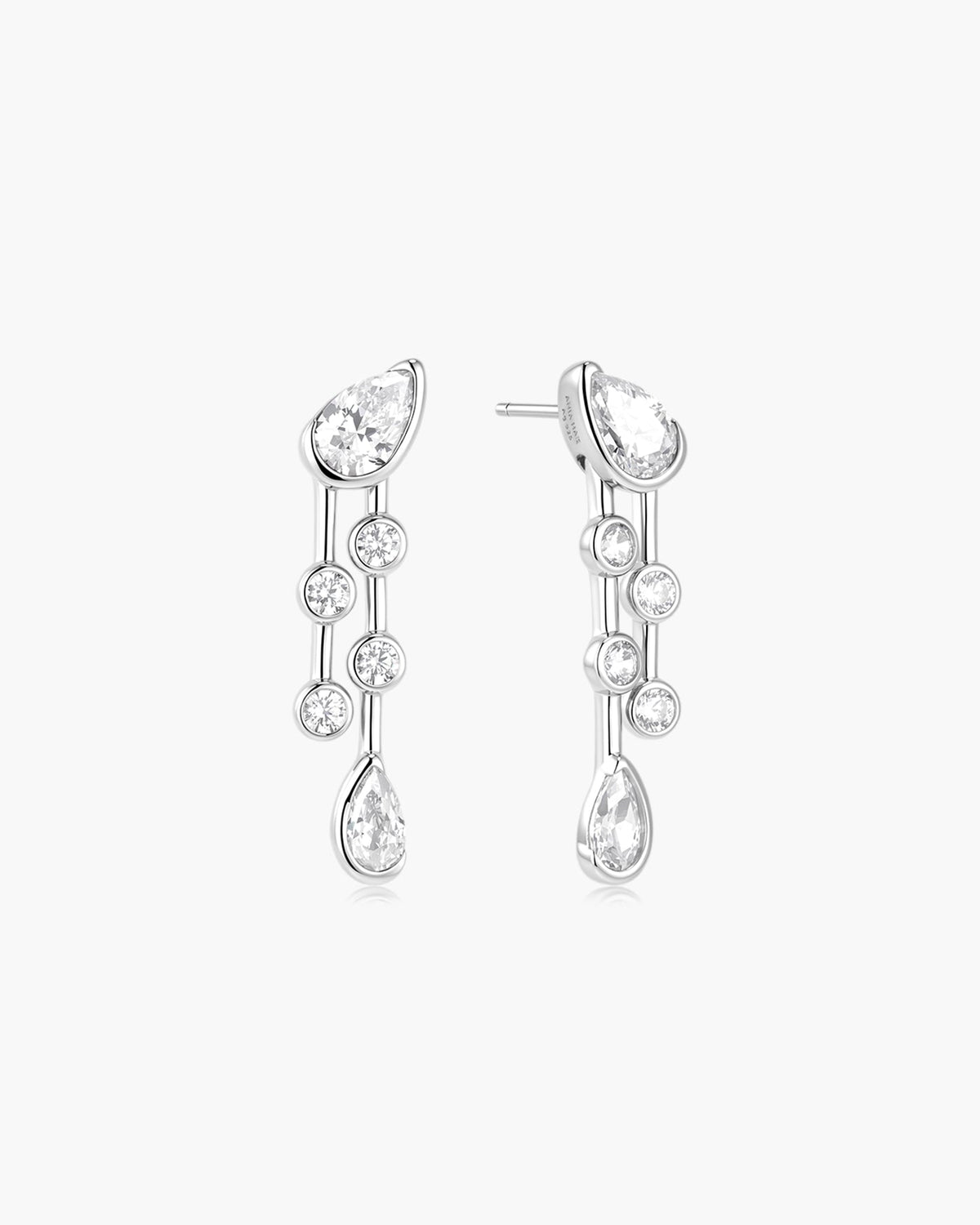 Ania Haie Silver Half-Bezel Teardrop Dual Drop Stud Earrings E076-19H E076-19H front packshot