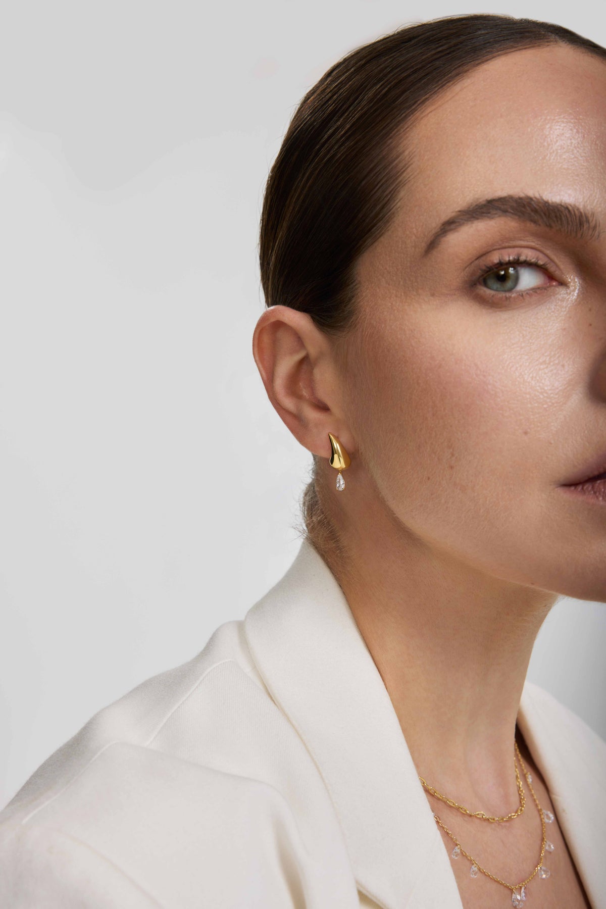 Ania Haie Gold Curved Teardrop Dangle Stud Earrings E078-04G E078-04G view 4