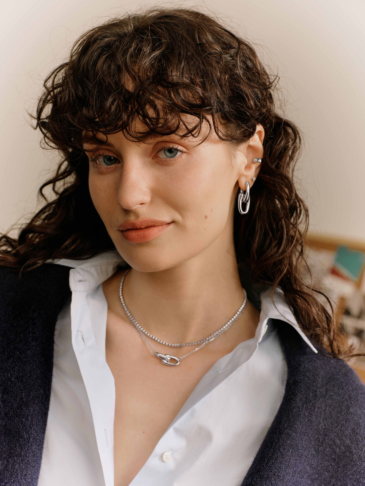 Ania Haie Silver Sculptural Interlocking Huggie Hoop Earrings E078-15H E078-15H view 2