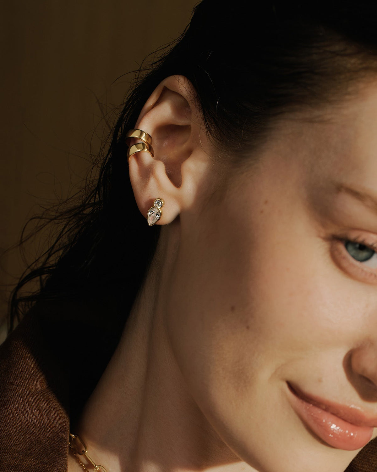 Ania Haie Gold Bezel Inverted Teardrop & Round Stud Earrings E076-04G E076-04G view 2