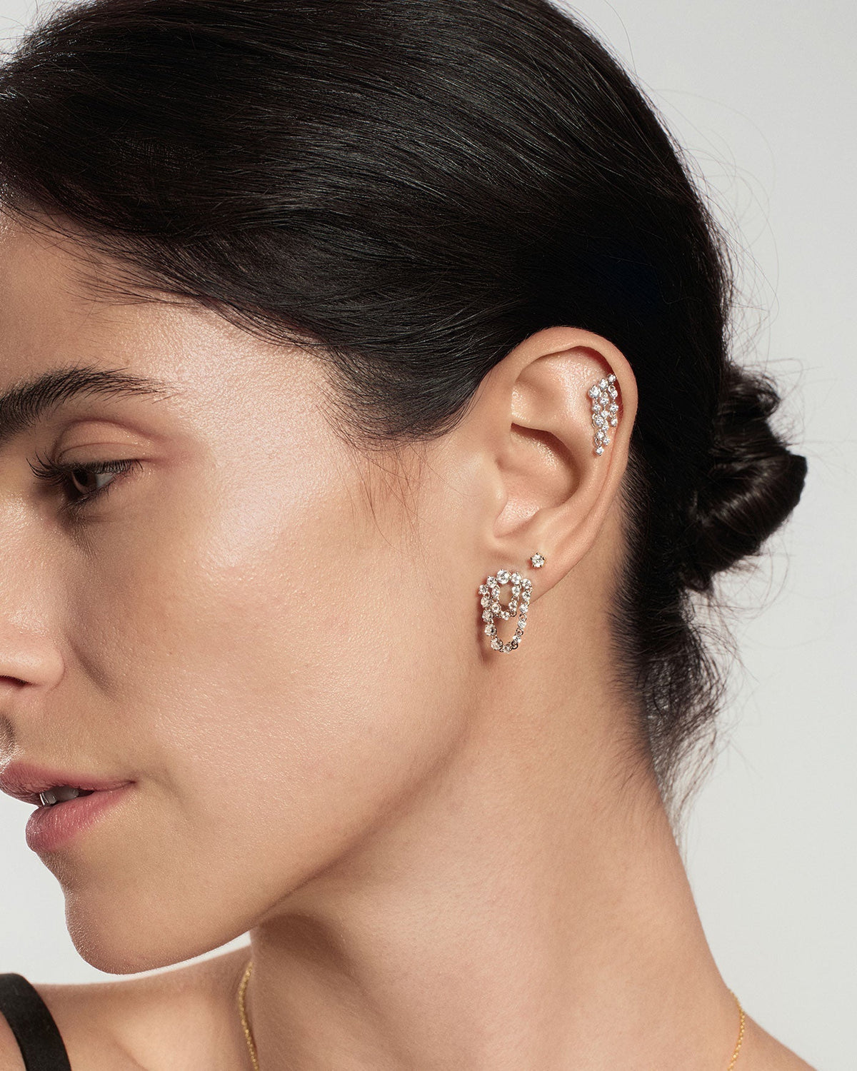 Ania Haie Silver Sparkling Arc with Double Chain Stud Earrings