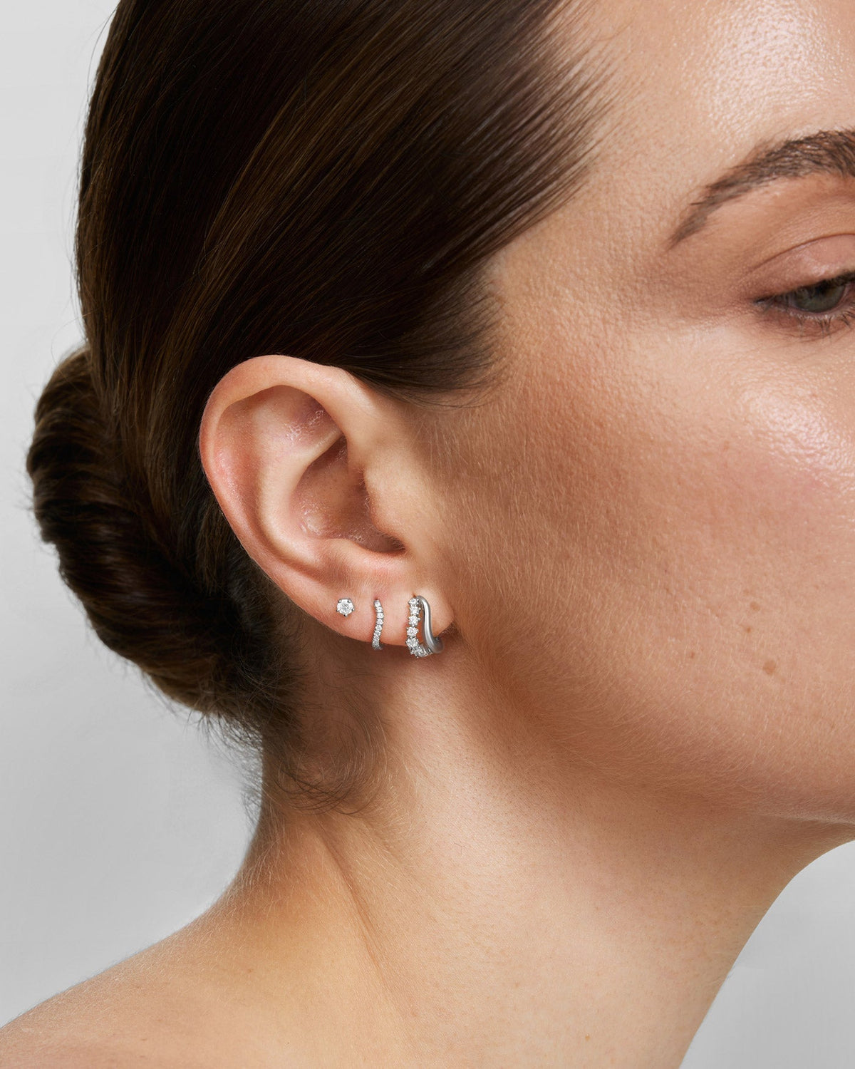 Ania Haie Silver Slim Pave Wave Huggie Hoop Earrings