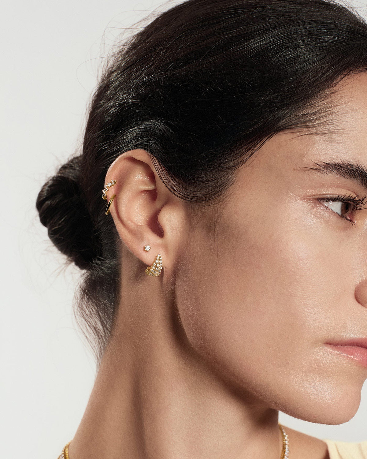 Ania Haie Gold Pave Openwork Curved Stud Hoop Earrings