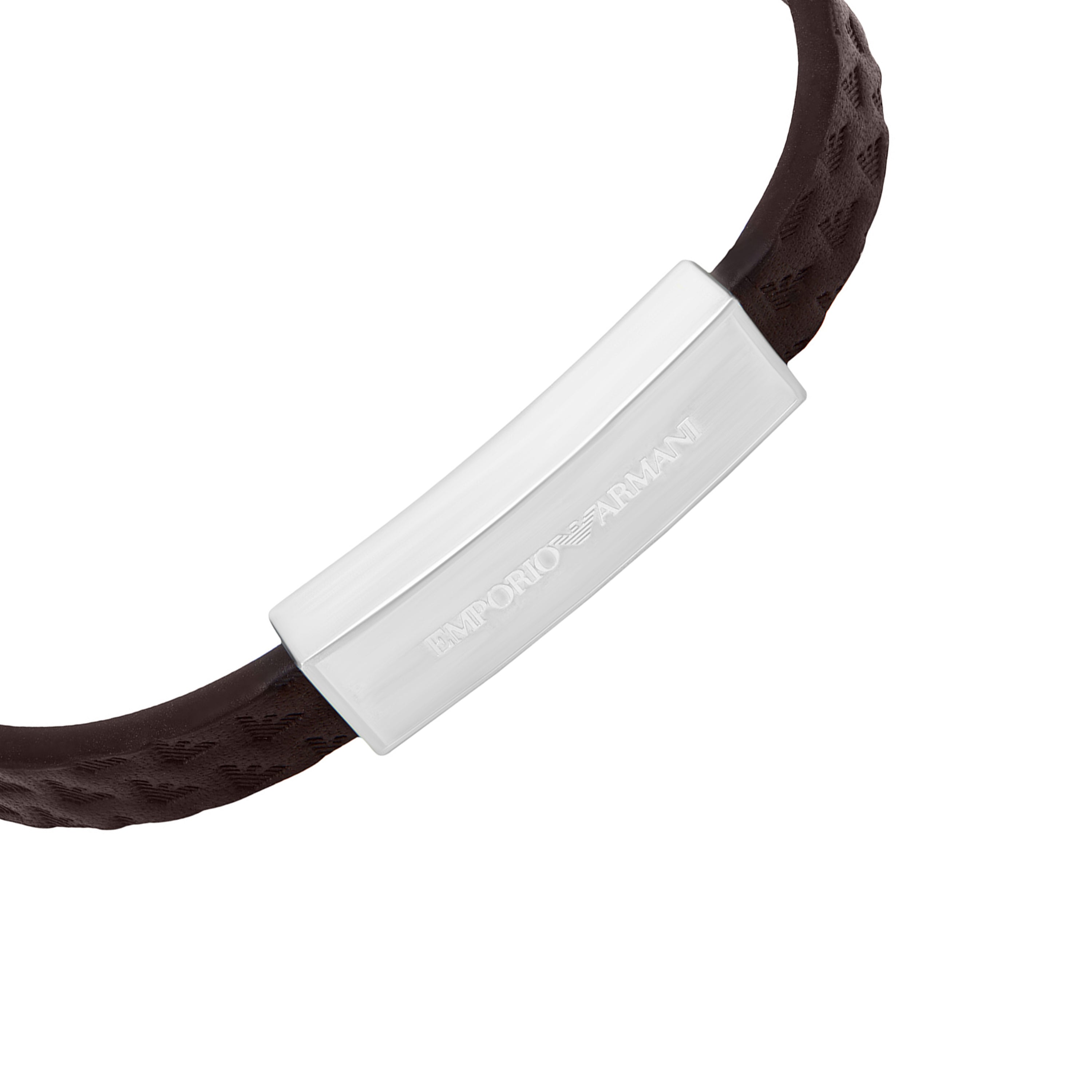 Emporio Armani Silver Brown Leather Men's Bracelet EGS3251040