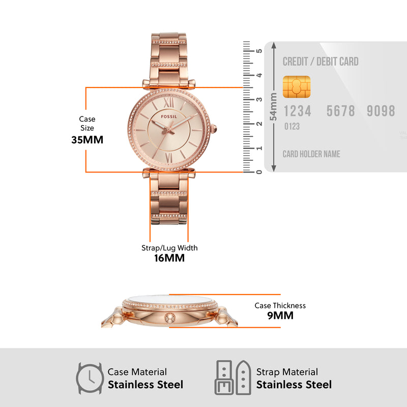 Rose Gold Fossil Carlie Three-Hand Stainless Steel Watch