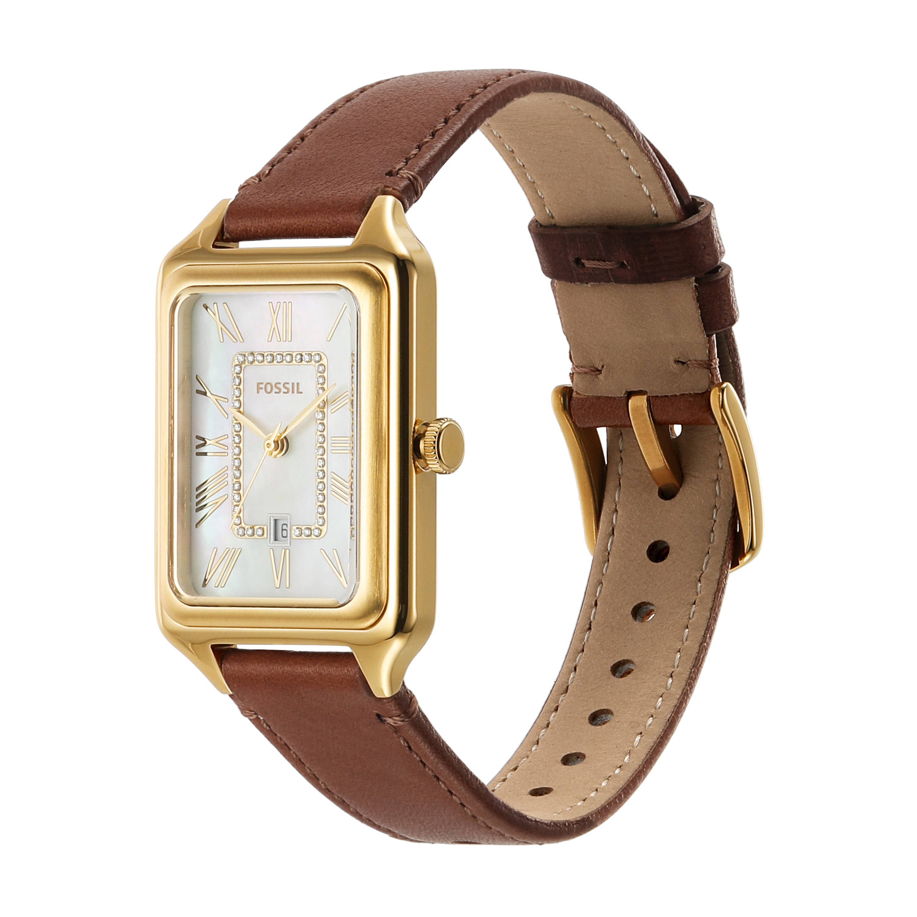 Fossil Raquel Brown Leather Band Mother of Pearl Dial Womens Watch ES5307
