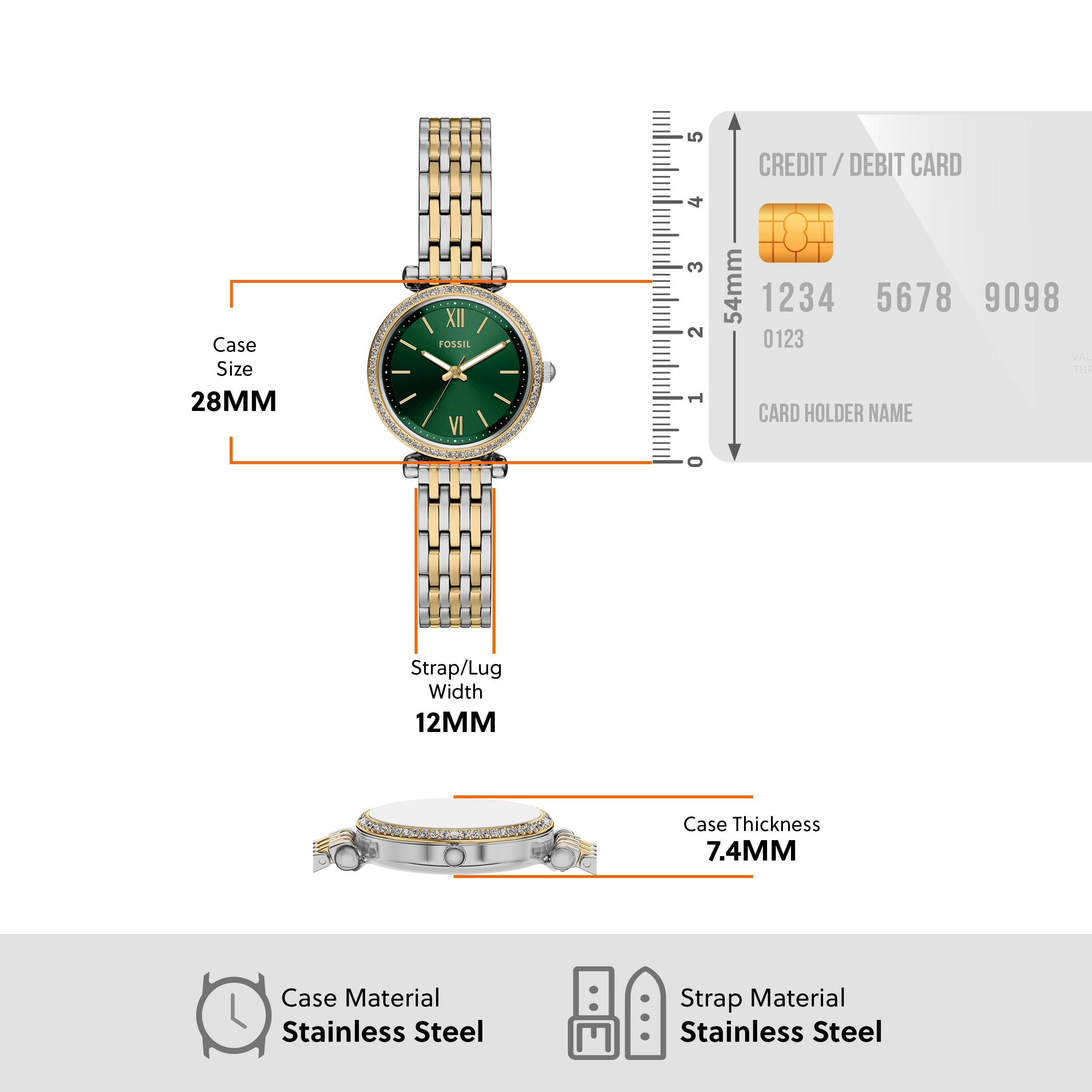 Fossil Carlie Three Hand Two Tone Stainless Steel Watch ES5439