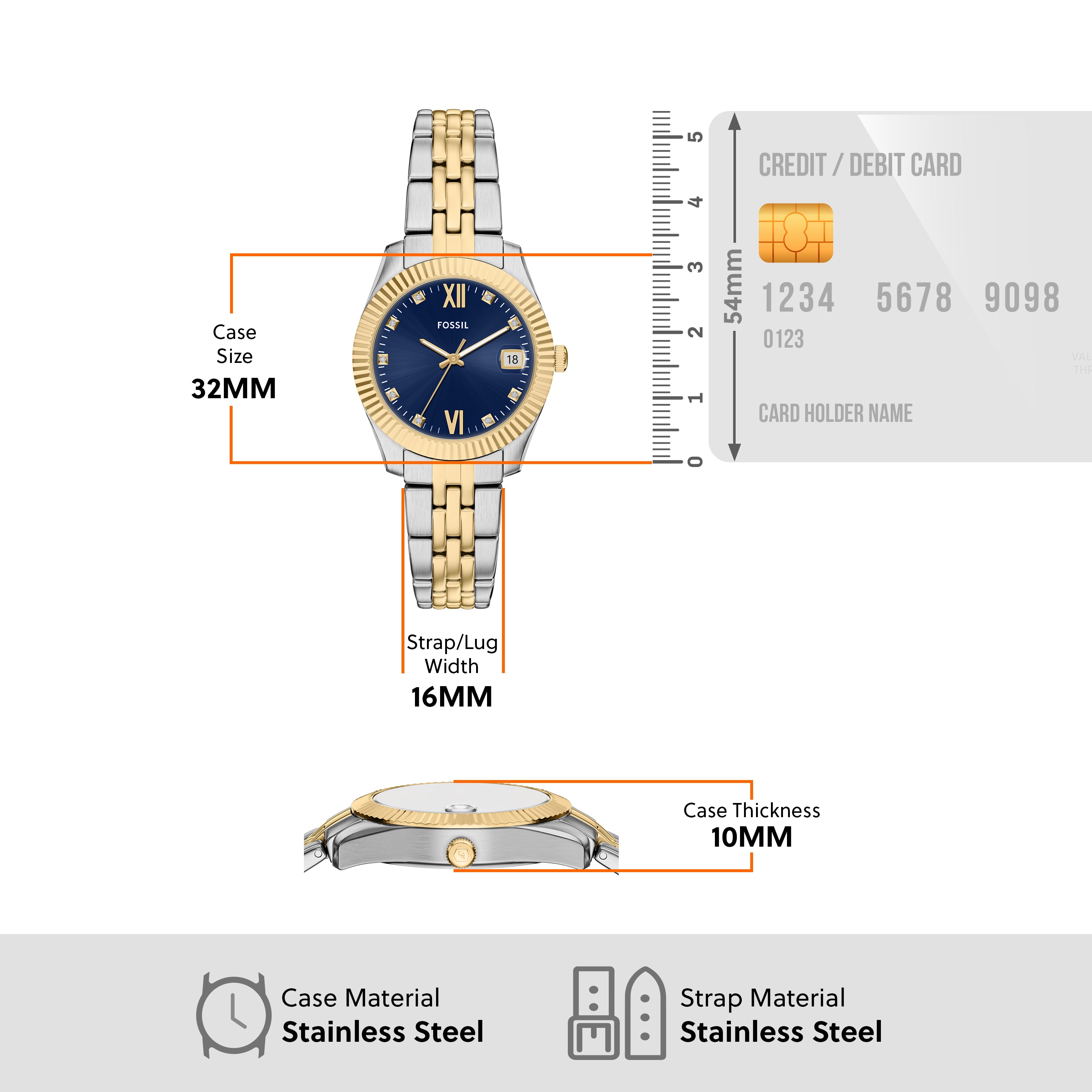 Fossil Scarlette Three Hand Two Tone Stainless Steel Watch ES5443