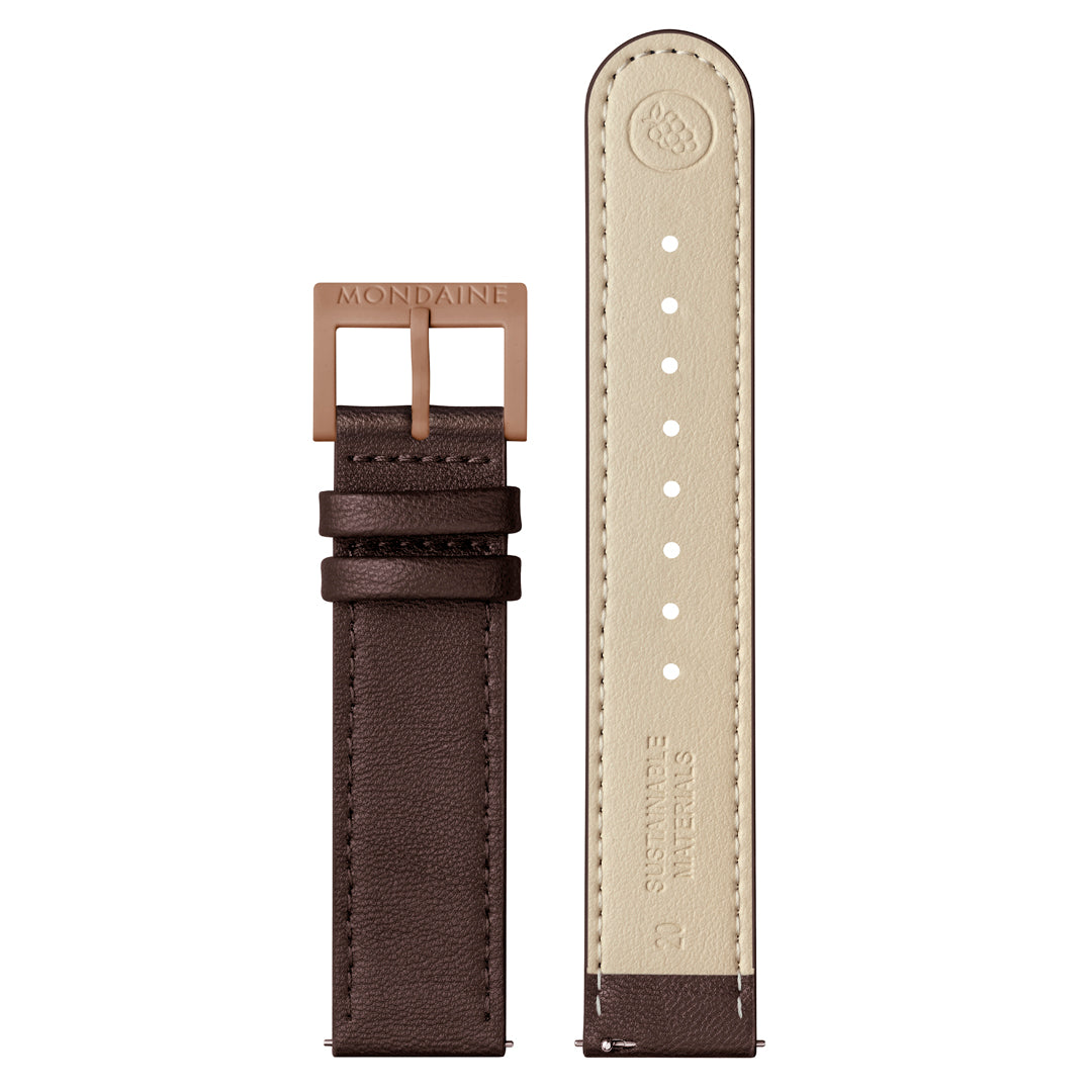 Mondaine Essence Mocha 41mm Limited Edition brown leather strap with rose-gold buckle and beige underside
