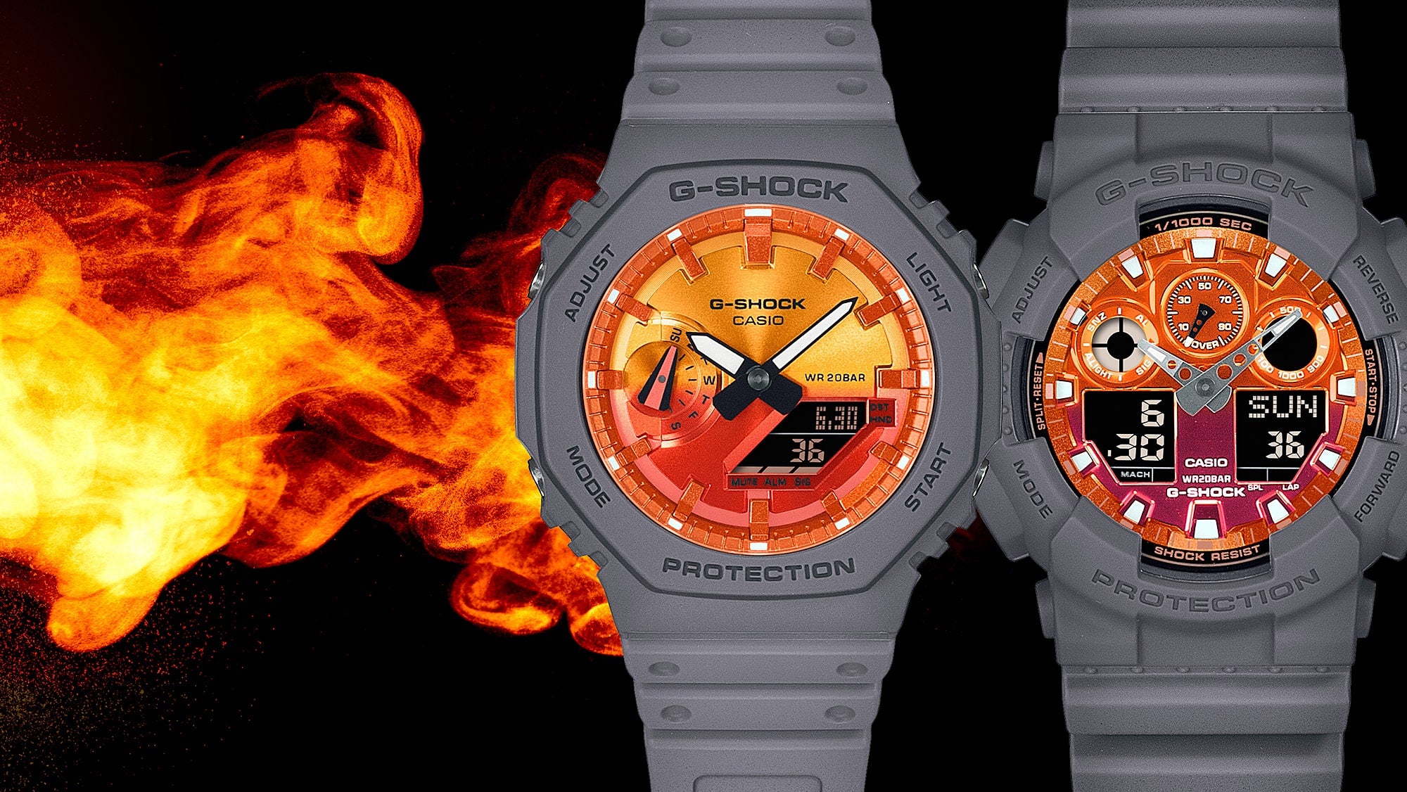 G-Shock Analog Digital Orange Dial Black Resin Band Watch GA100FL-8A