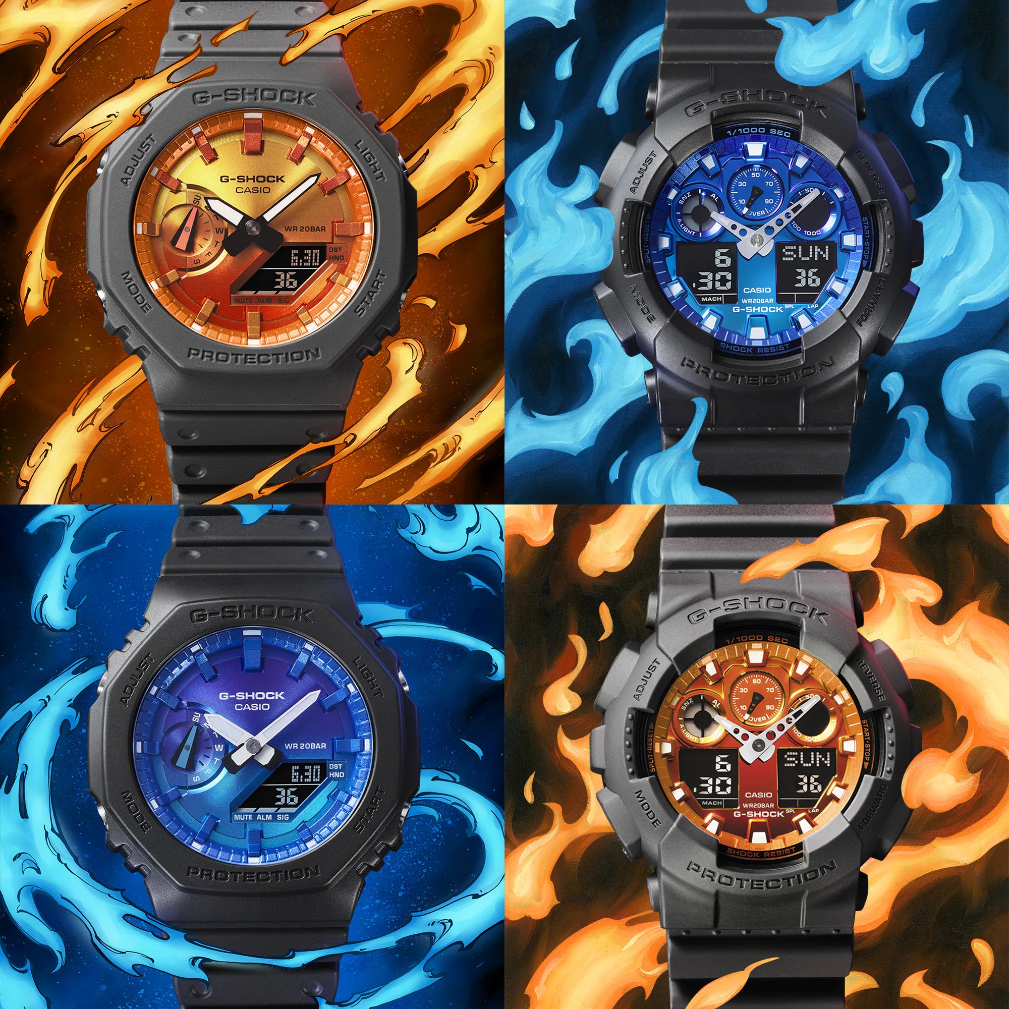 G-Shock Digital Black Resin Band Blue and Purple Dial Watch GA2100FL-1A