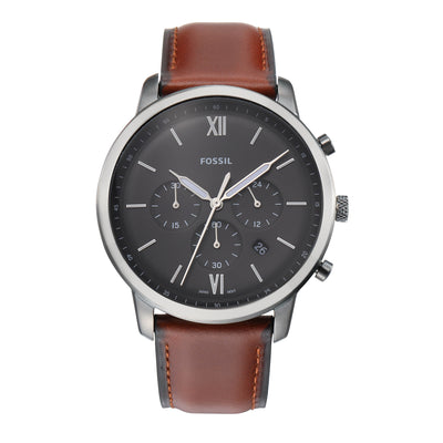 Fossil Neutra Chronograph Grey Dial with Brown Leather Strap Men's Watch FS5512