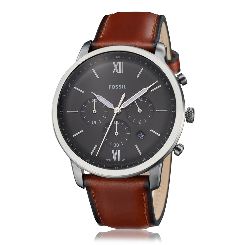 Fossil Neutra Chronograph Grey Dial with Brown Leather Strap Men's Watch FS5512