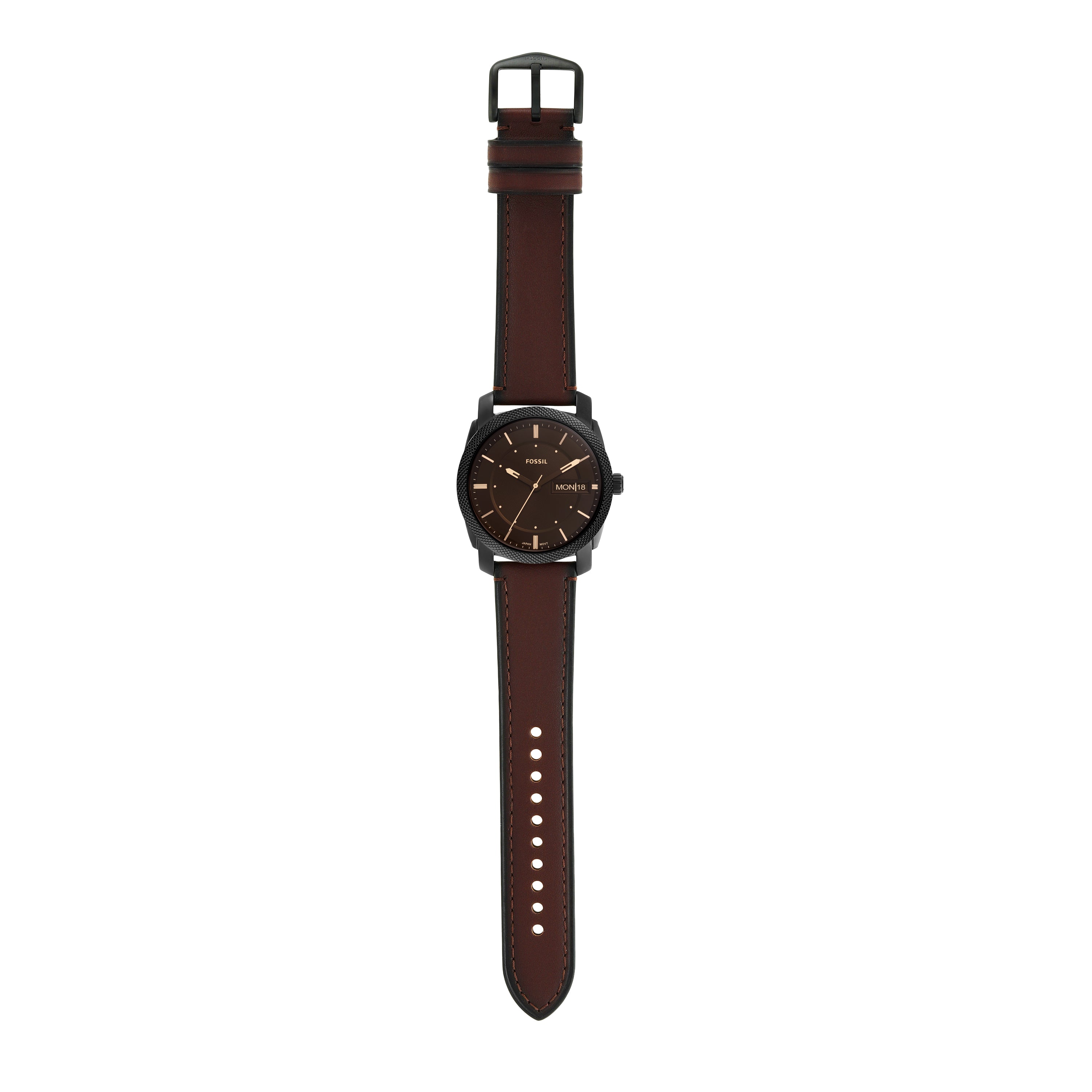 Fossil Timeless Elegance: Fossil Machine Brown Leather Date Watch FS5901