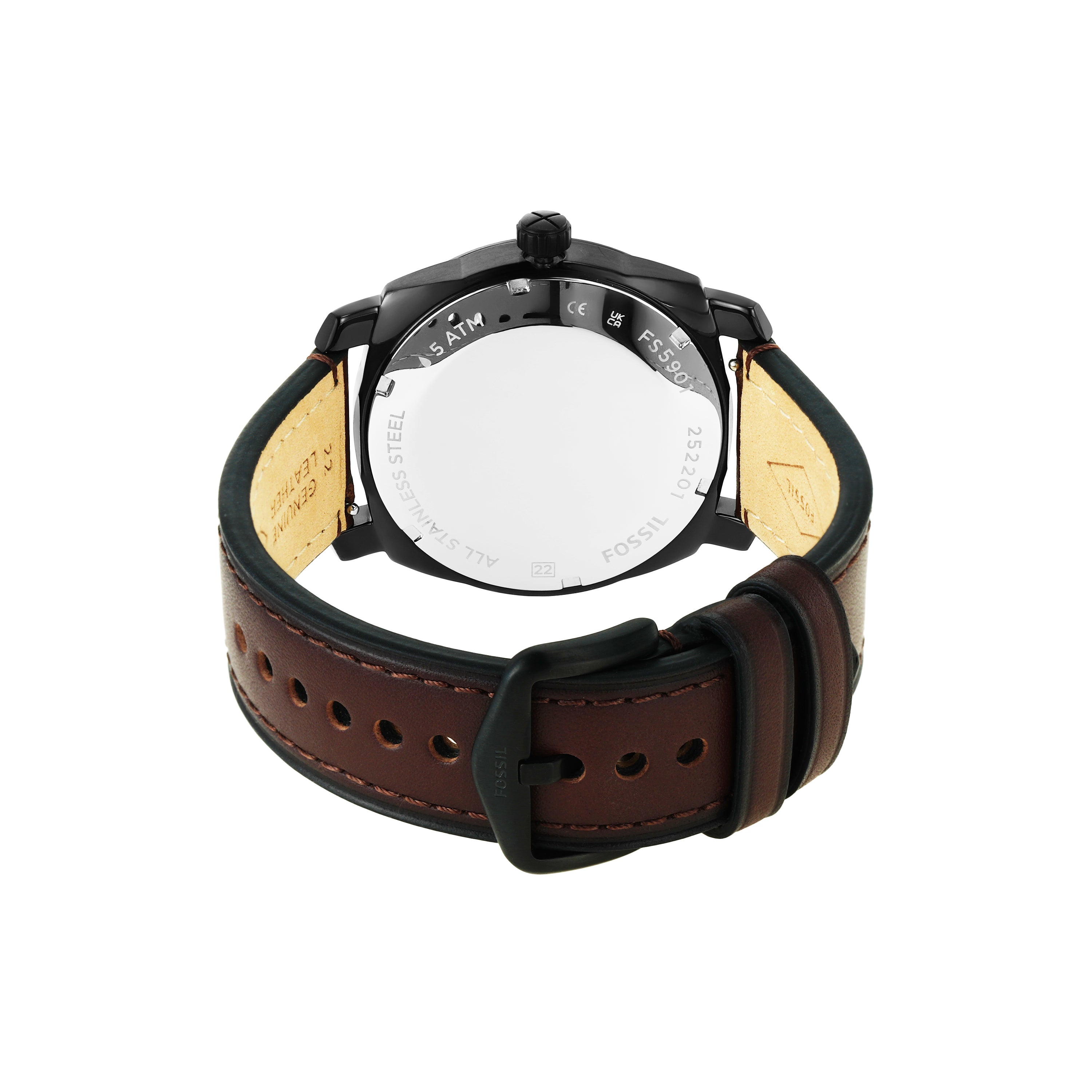 Fossil Timeless Elegance: Fossil Machine Brown Leather Date Watch FS5901