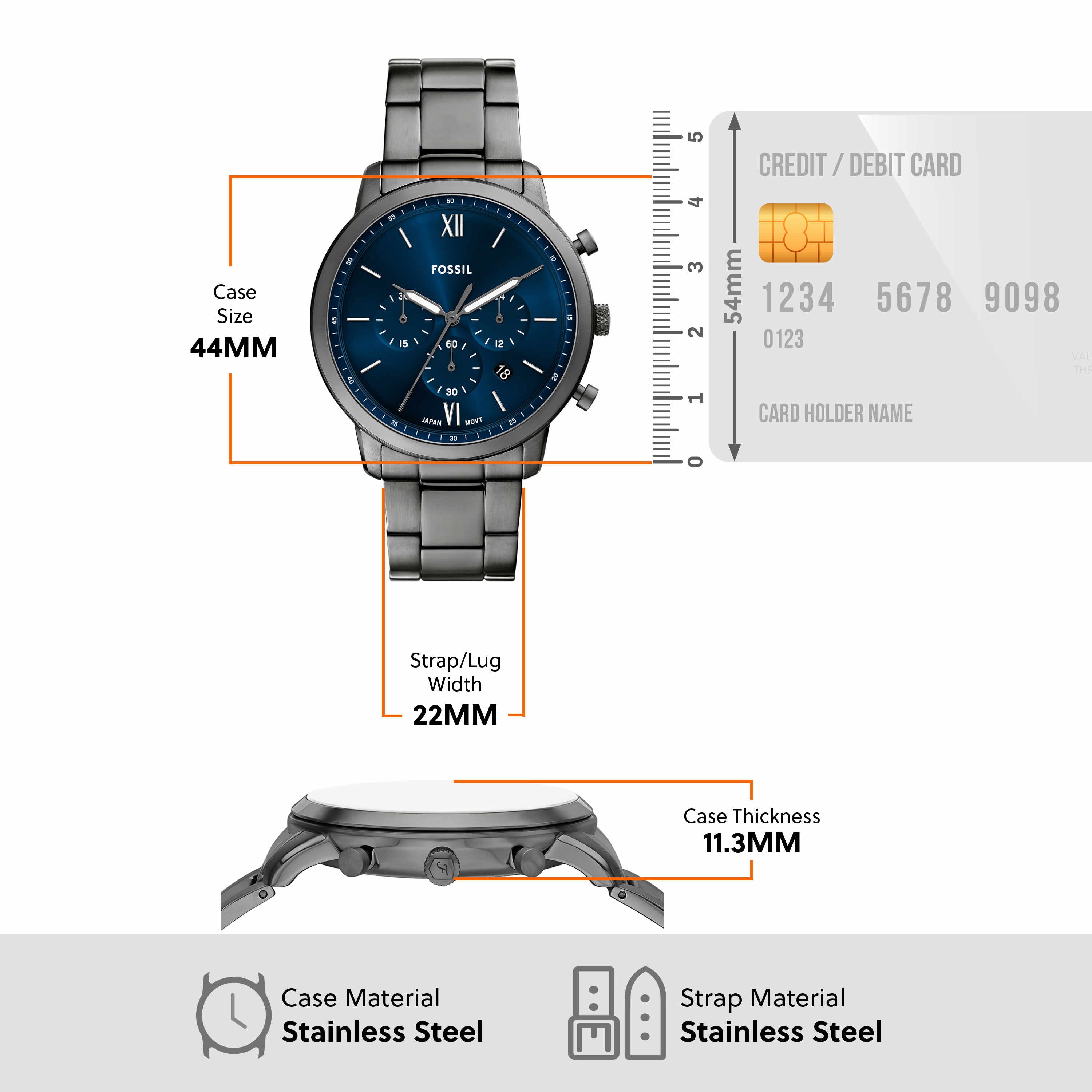 Fossil Neutra Chronograph Grey Stainless Steel Blue Dial Watch FS6111