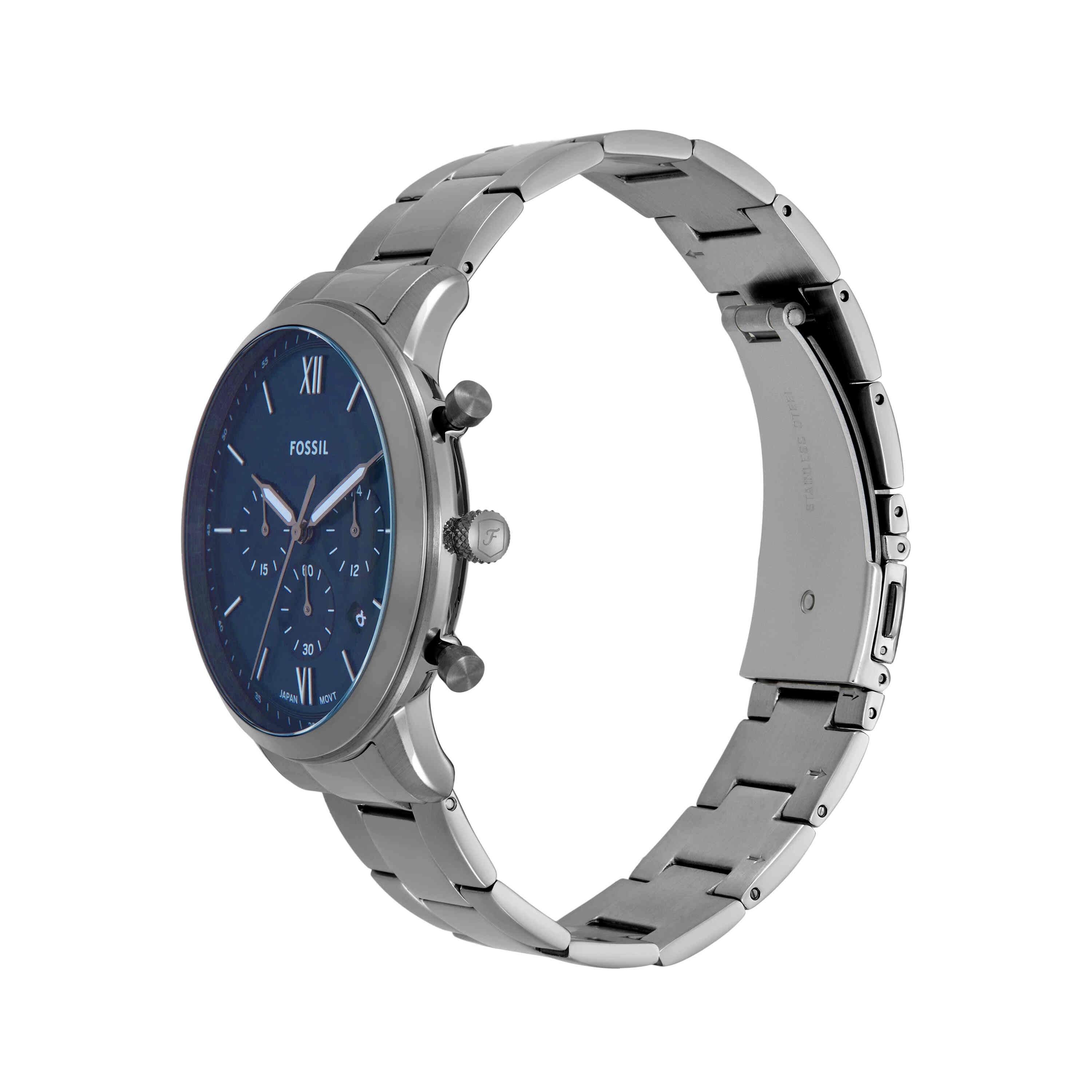 Fossil Neutra Chronograph Grey Stainless Steel Blue Dial Watch FS6111