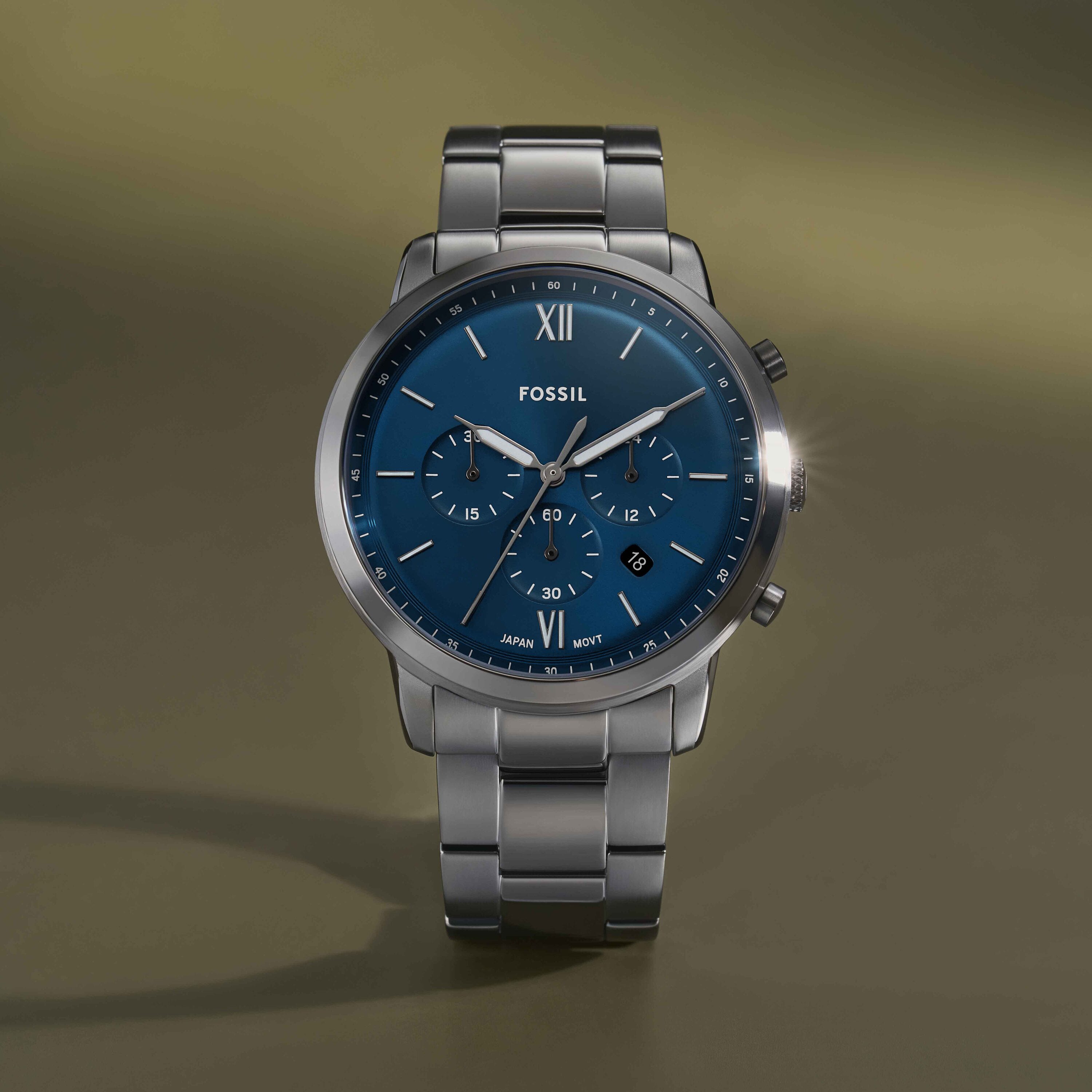 Fossil Neutra Chronograph Grey Stainless Steel Blue Dial Watch FS6111