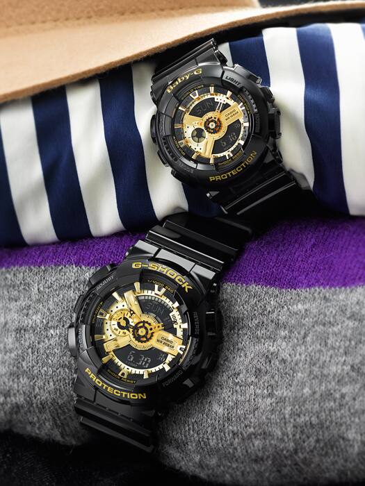 G-Shock Analog Digital DUO Gold Dial Black Resin Band Watch GA110GB-1A