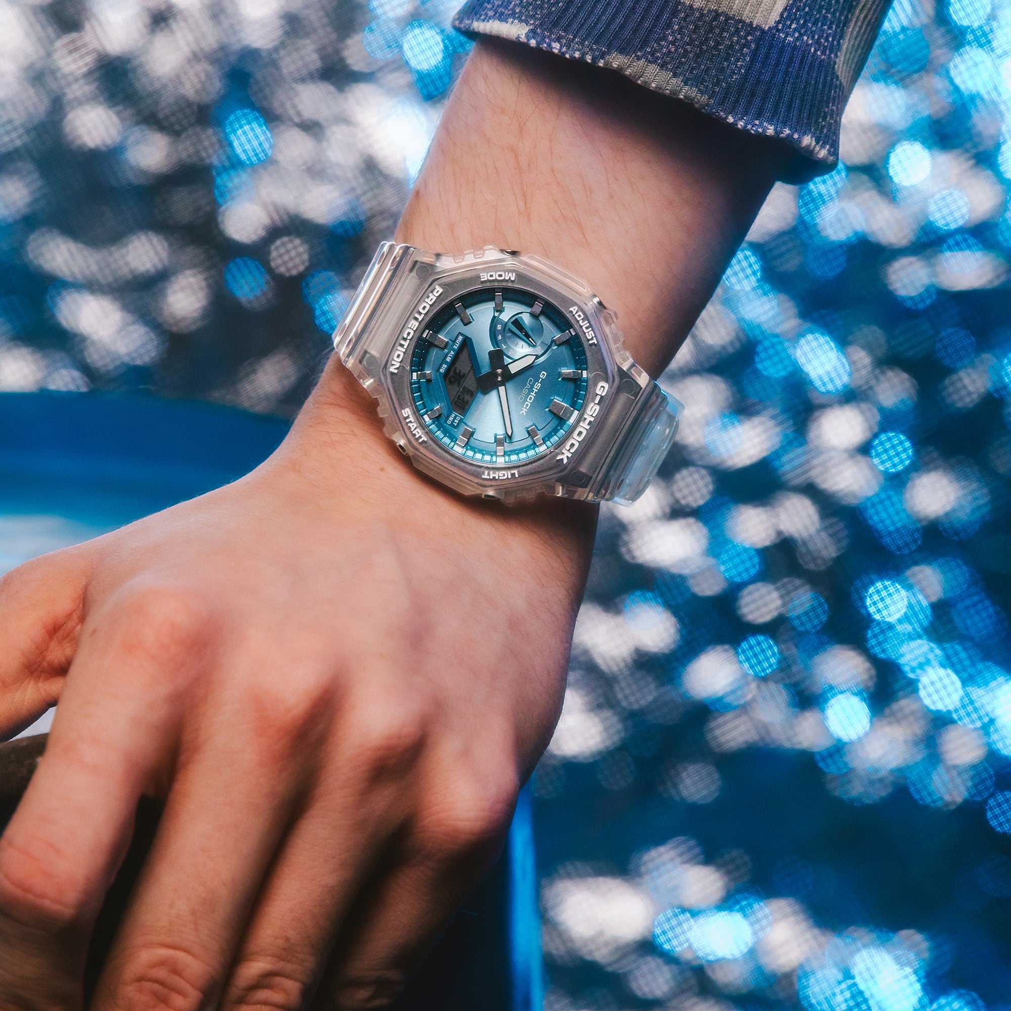 G-Shock Analog Digital Blue Dial Transparent Resin Band GA2100BM-7A2