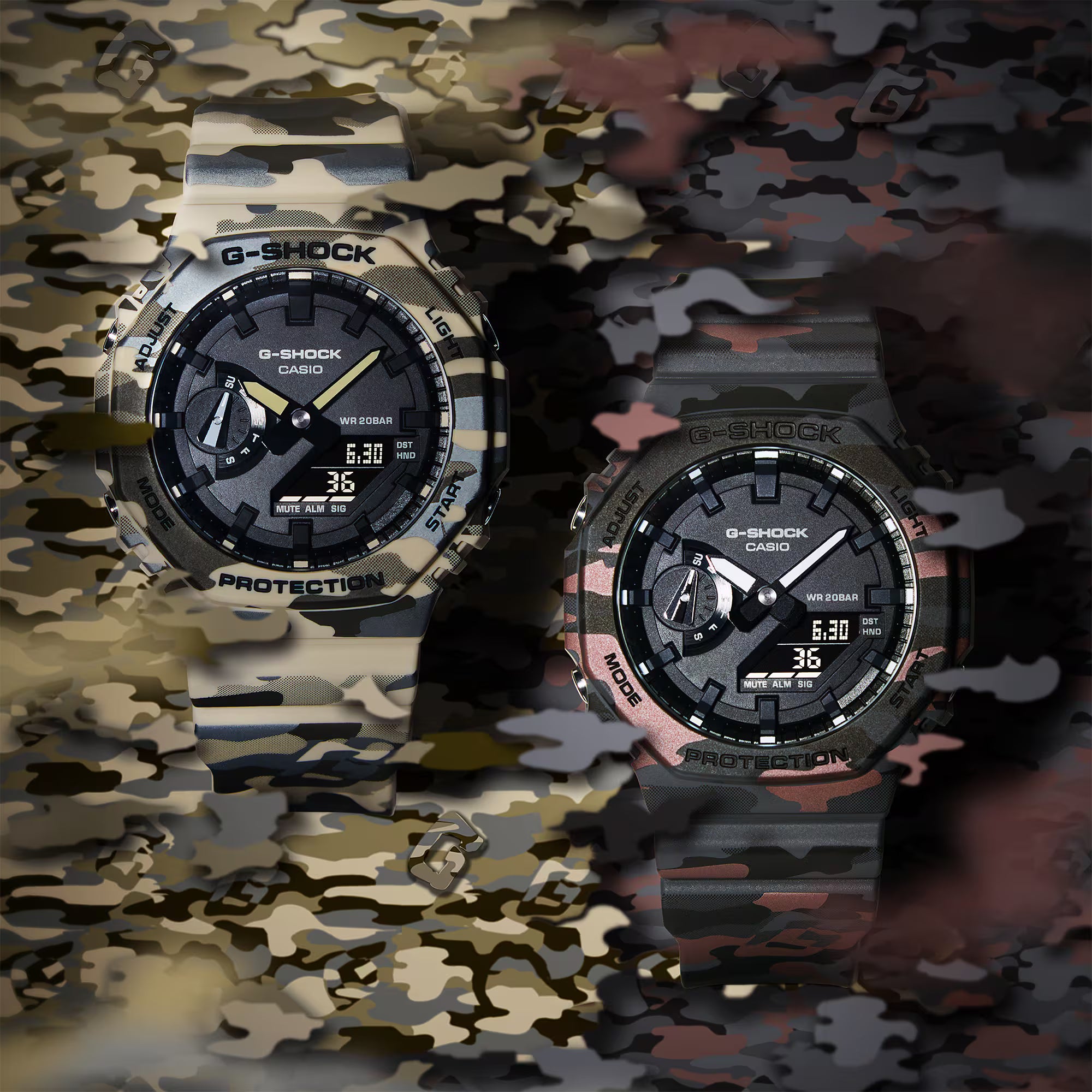 G-Shock Analog Digital Camouflage Resin Band and Black Dial Watch GA2100CM-8A