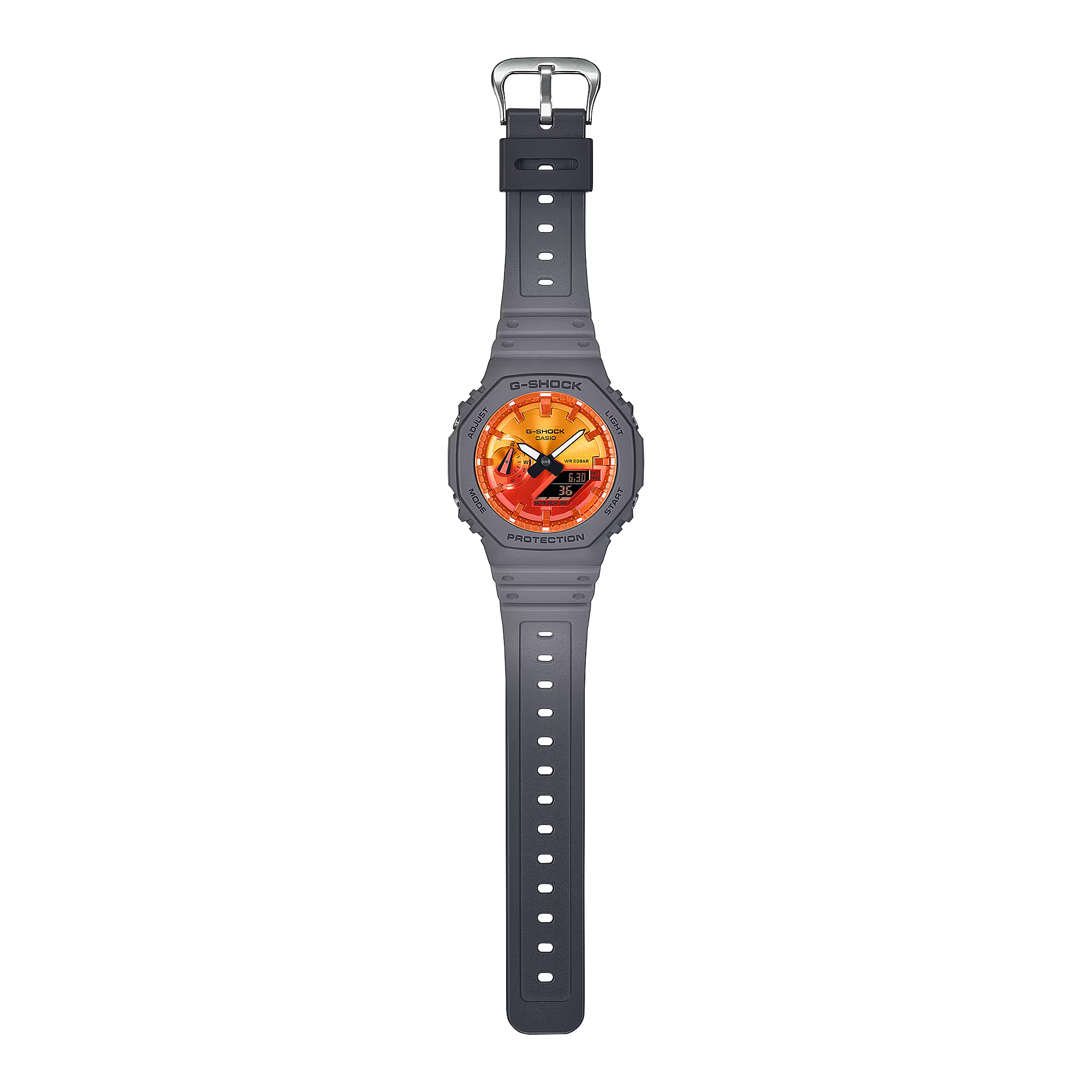 G-Shock Digital Grey Resin Band Orange and Red Dial Watch GA2100FL-8A