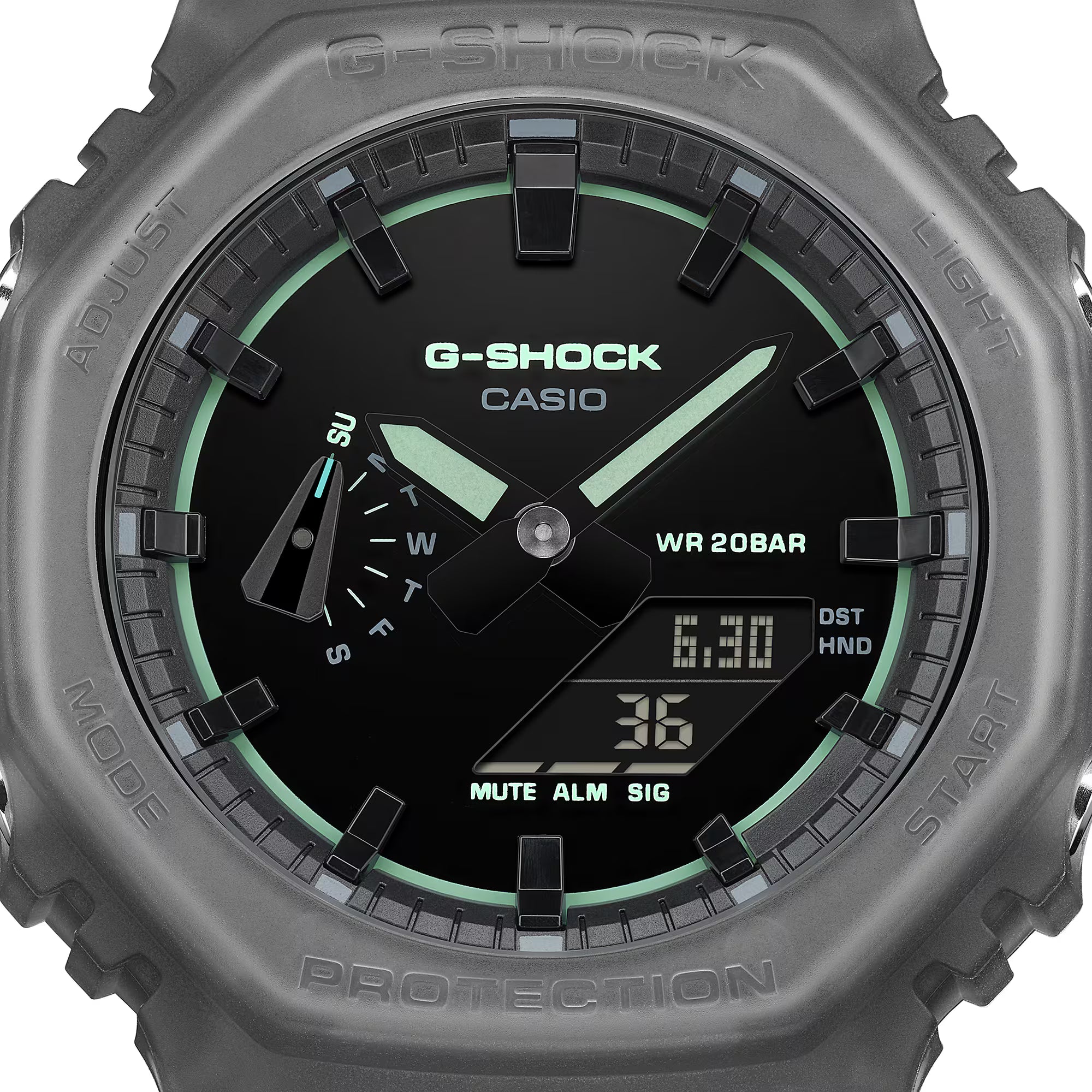 G-Shock Analog Digital Smokey Black Resin Band Neon Blue Accents Watch GA2100K-1A