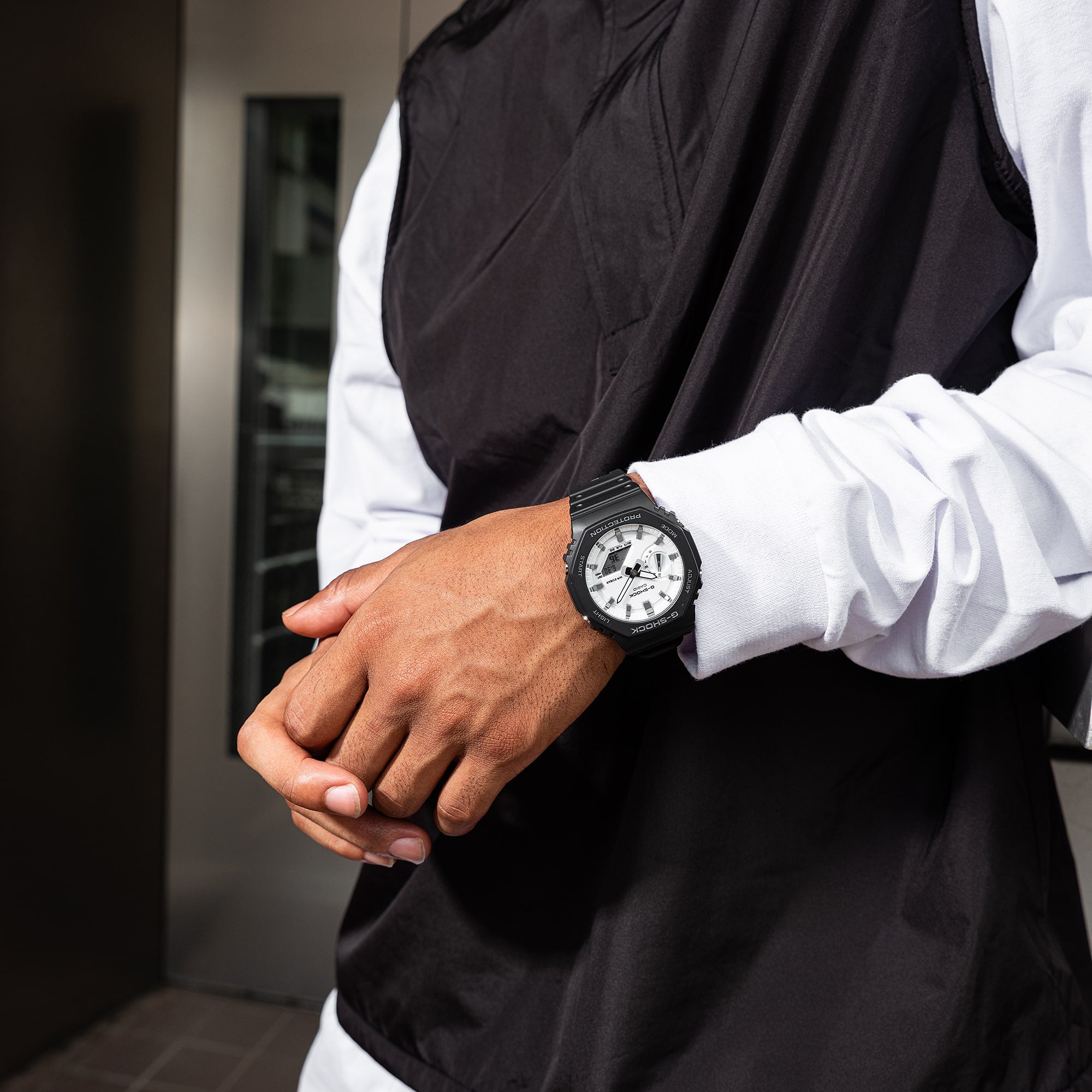 G-Shock Analog Digital White Dial Black Resin Band Watch GA2100WD-1A