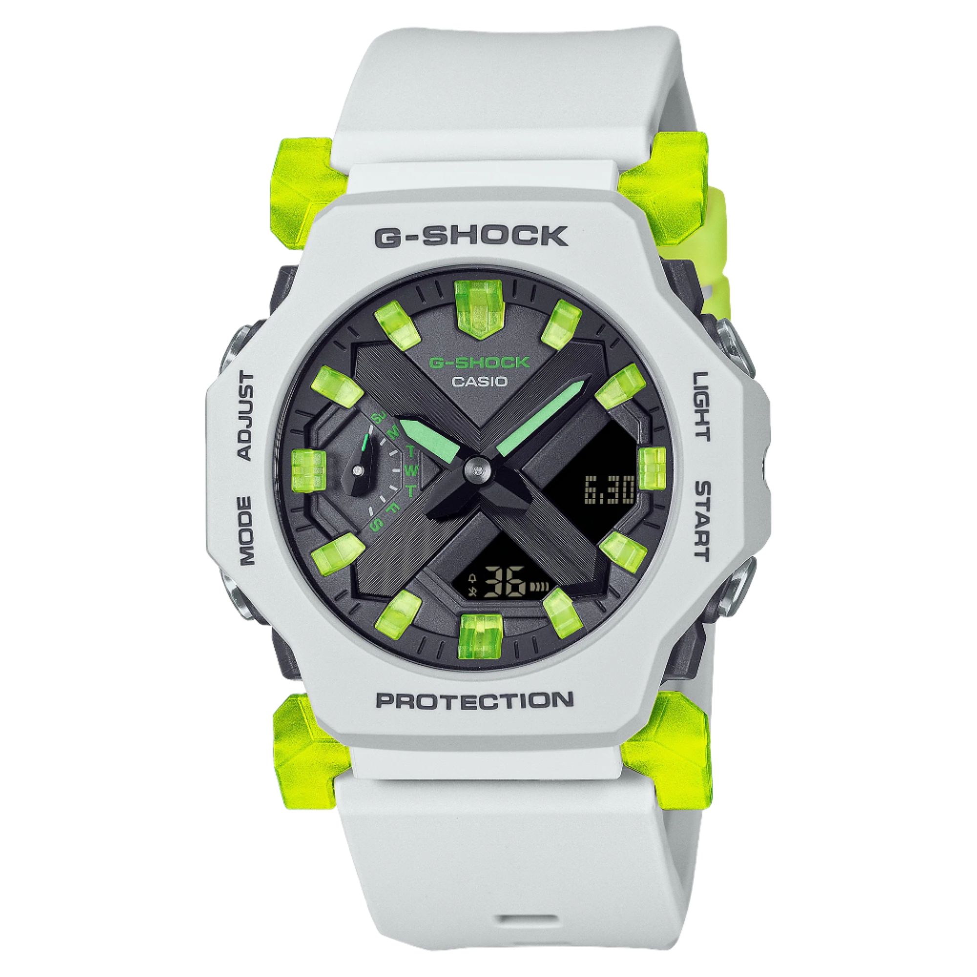 G-Shock Digital Analog Grey Dial White-Green Resin Band Watch GA2300MW-8A
