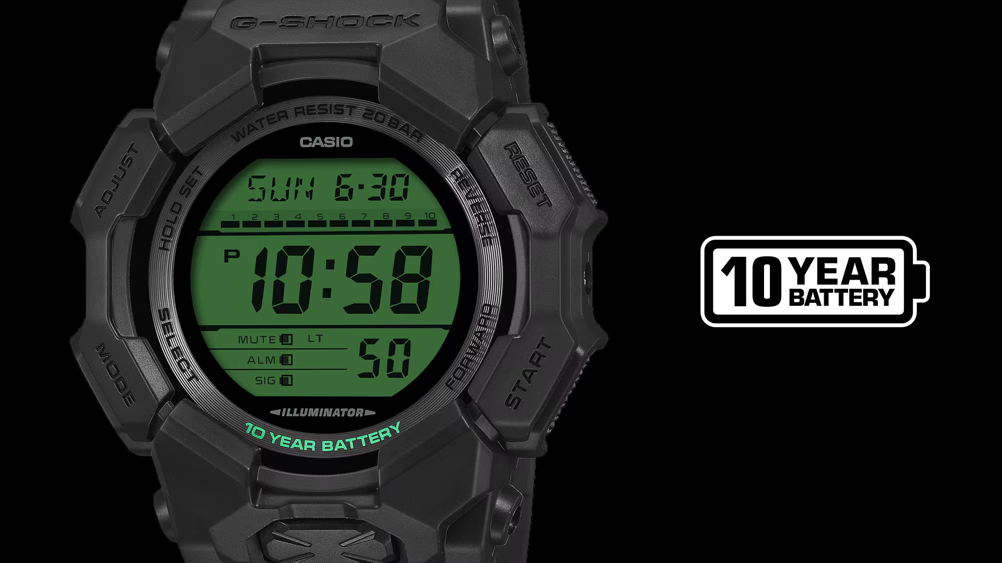 G-Shock Analog Digital Green Dial Black Resin Band 10 Year Battery Watch GD010BEG-1D