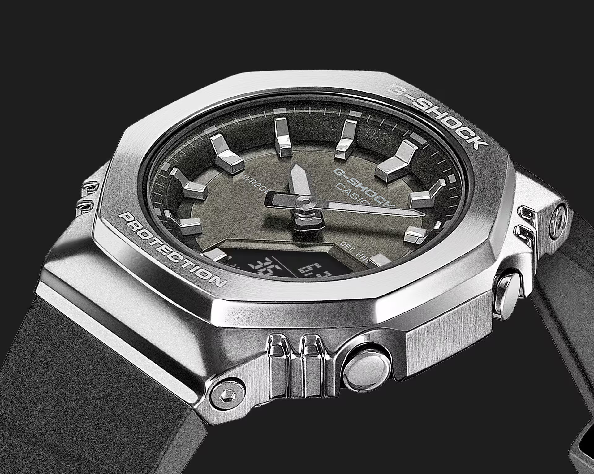 G-Shock Digital Analog Silver Case Black Resin Band Watch GMS2110-1A1