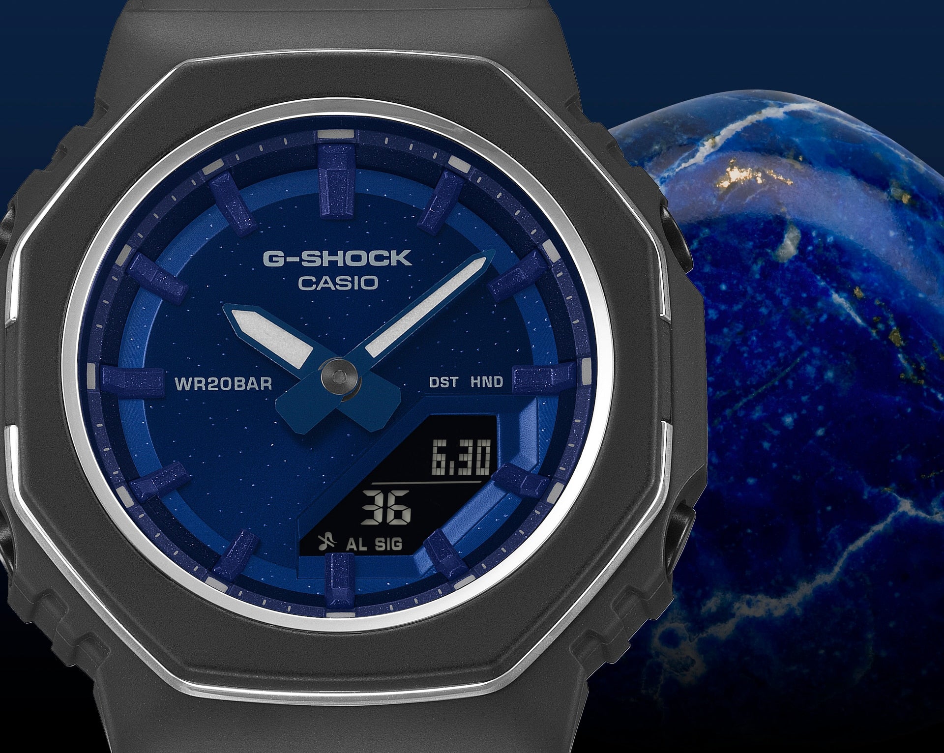 G-Shock Analog Digital Blue Dial Black Resin Band Watch GMA-P2110SC-2A